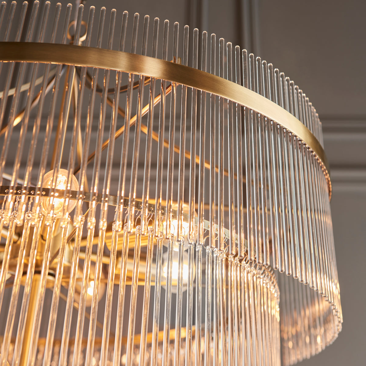 Sophisticated close-up showcasing the timeless glass and metal detailing of the Marietta Pendant