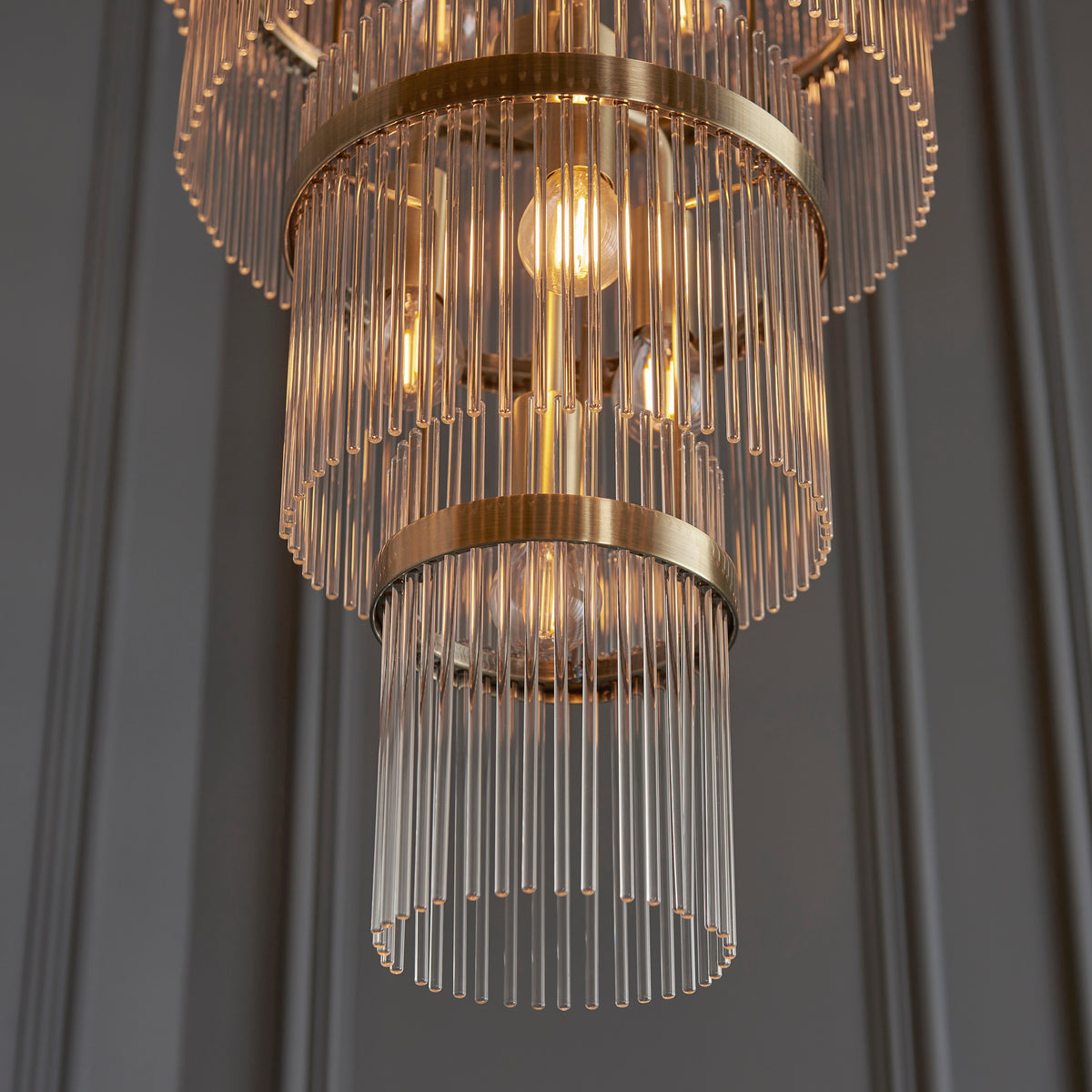 Close-up showcasing the decorative clear glass rods and refined detailing