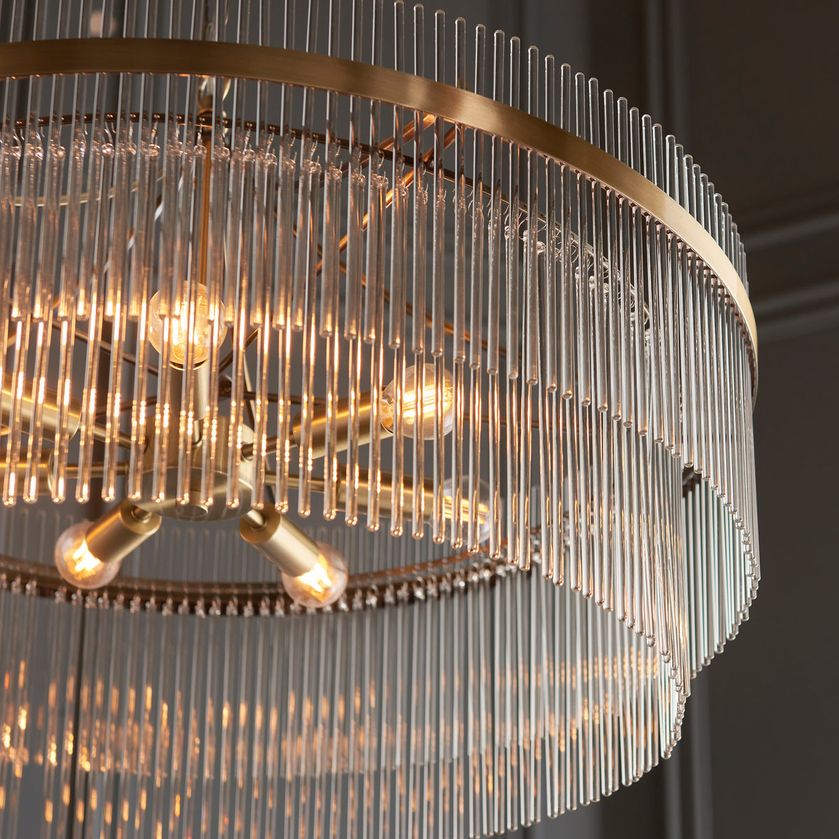 Close-up highlighting the warm antique brass plated metalwork