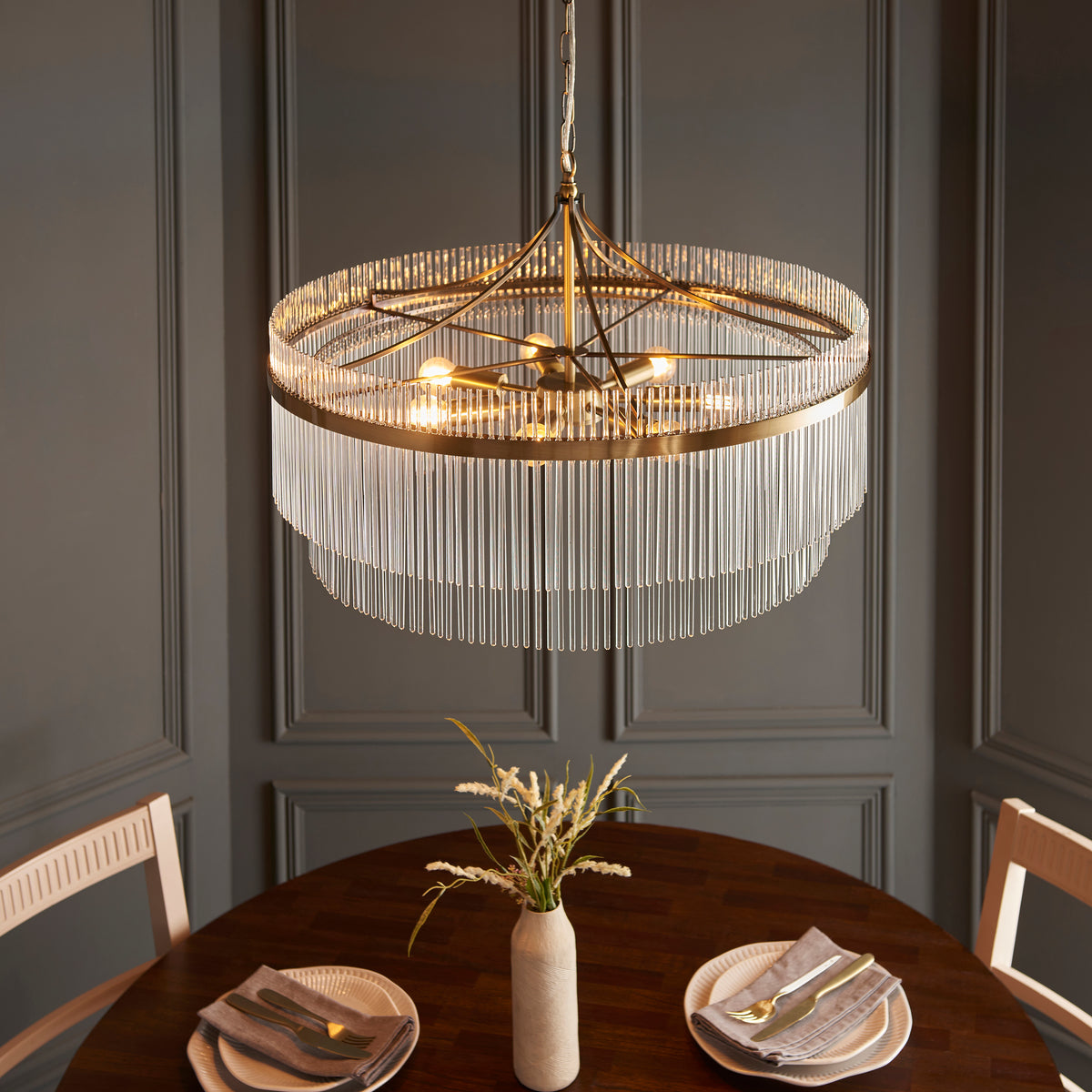 Marietta Grand 7Lt Pendant creating an impressive focal point above a sophisticated dining setting