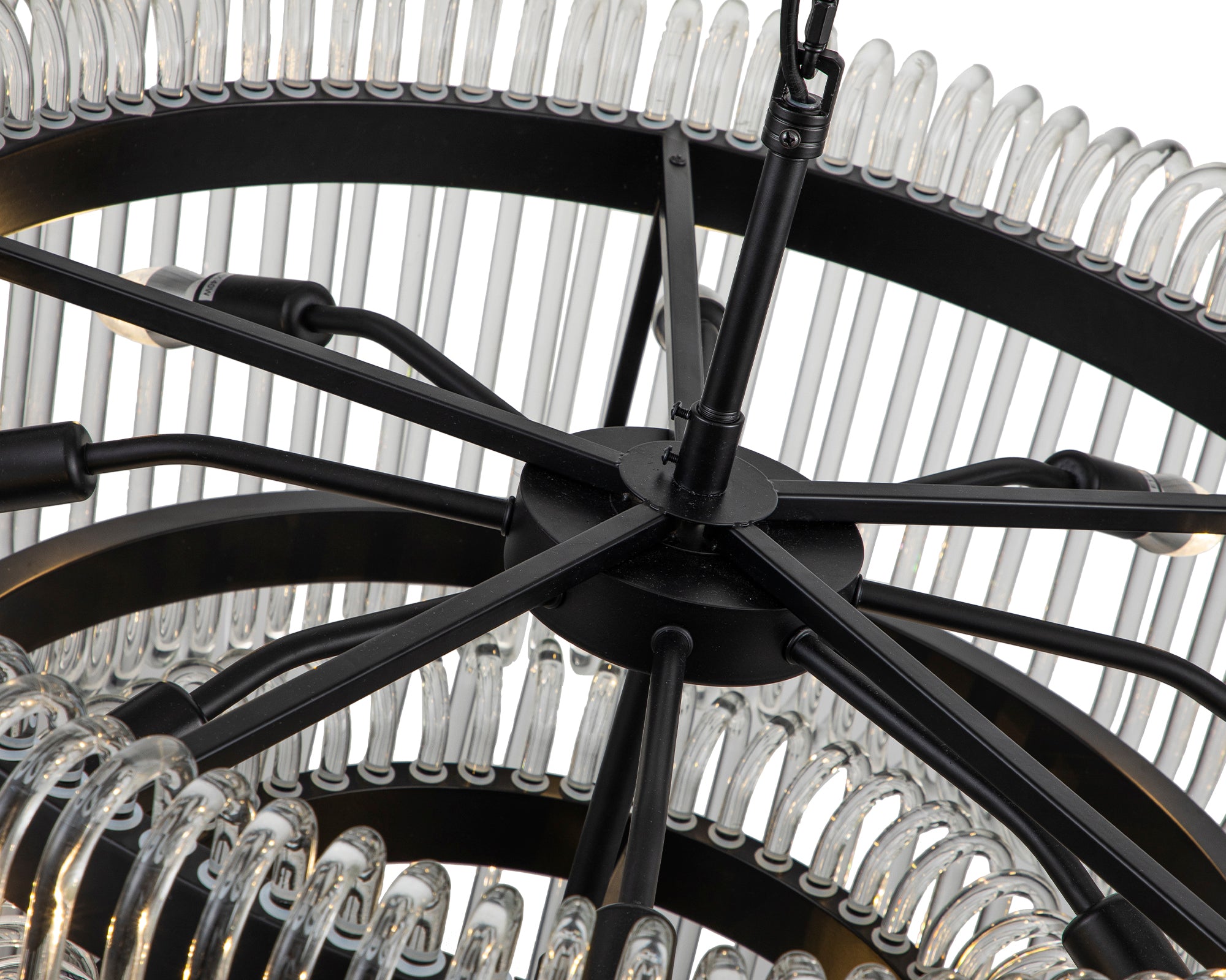 Mist Tall Pendant Lamp - Matt Black - Liang & Eimil featuring cascading clear glass elements and a matt black frame.
