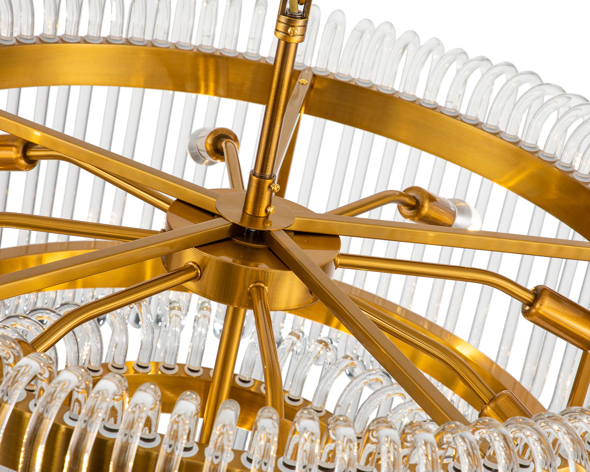 Mist Tall Pendant Lamp - Brushed Brass - Liang & Eimil featuring cascading clear glass elements and a brushed brass frame.