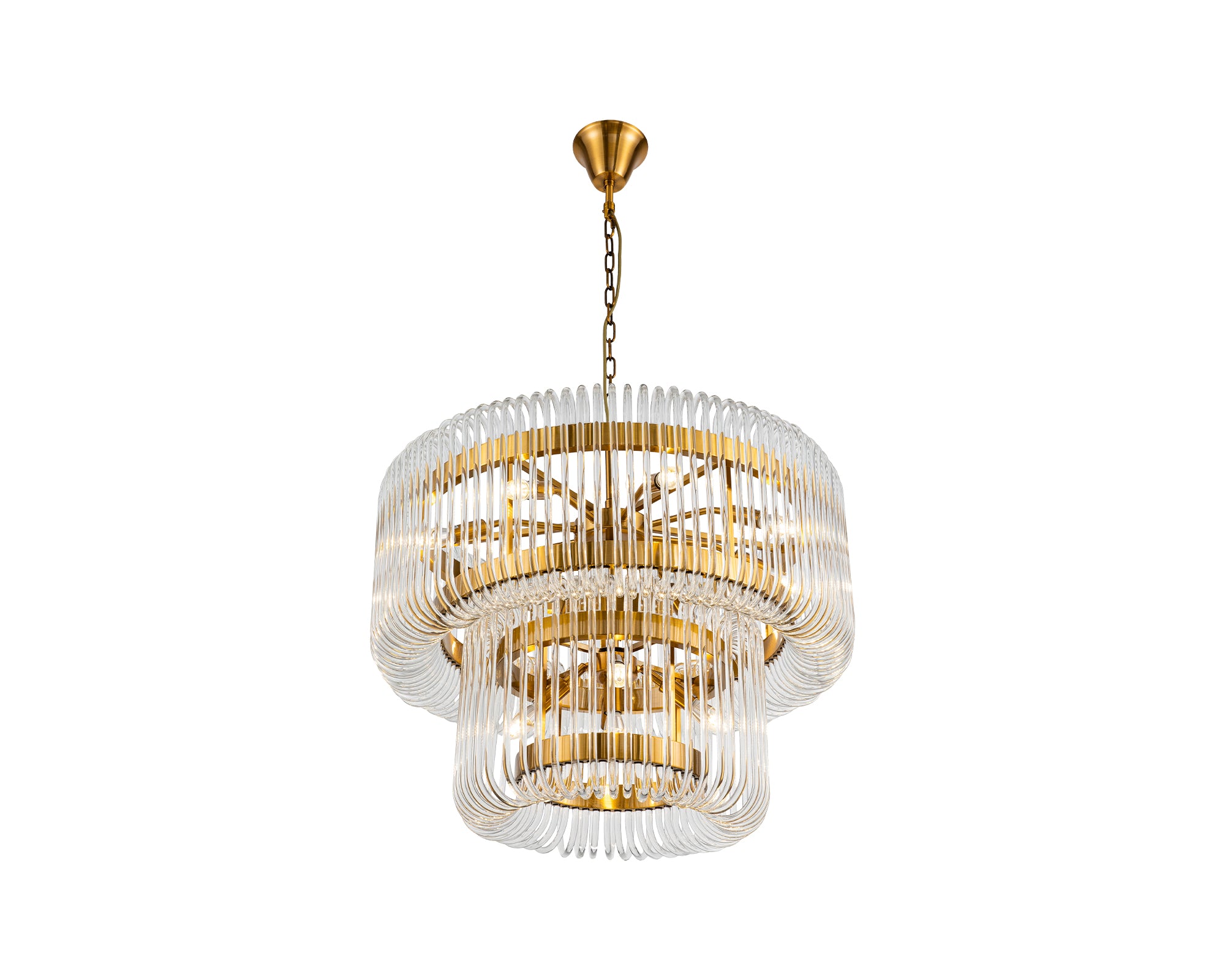 Mist Tall Pendant Lamp - Brushed Brass - Liang & Eimil featuring cascading clear glass elements and a brushed brass frame.