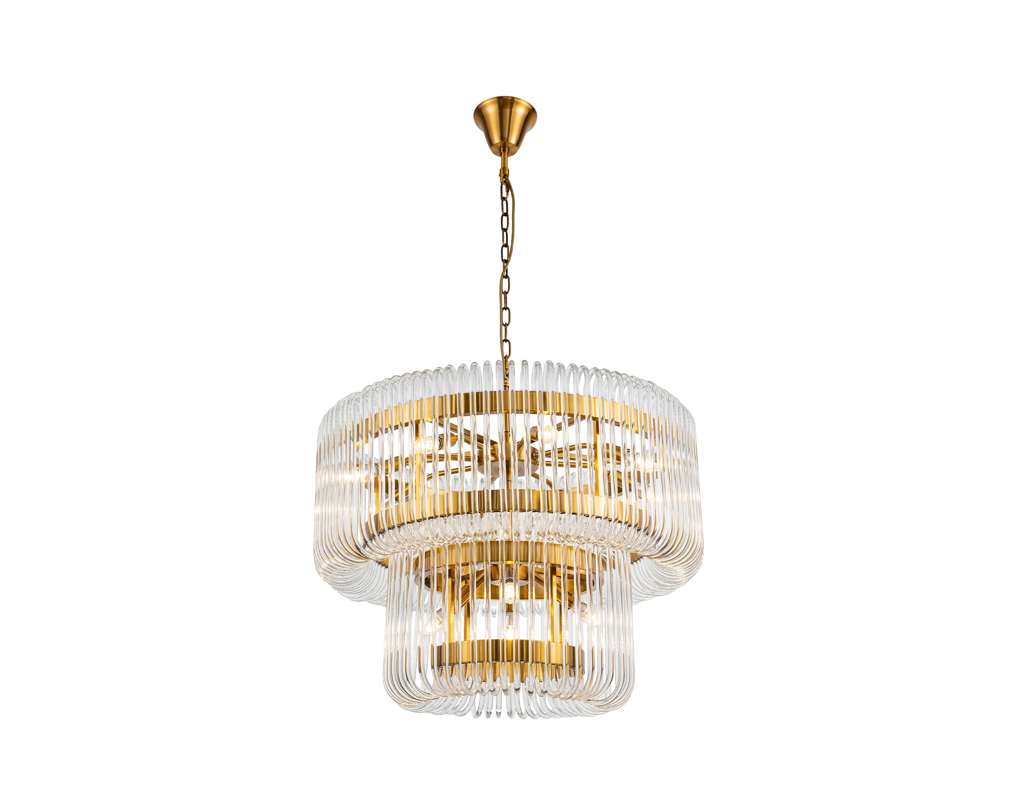Mist Tall Pendant Lamp - Brushed Brass - Liang & Eimil featuring cascading clear glass elements and a brushed brass frame.