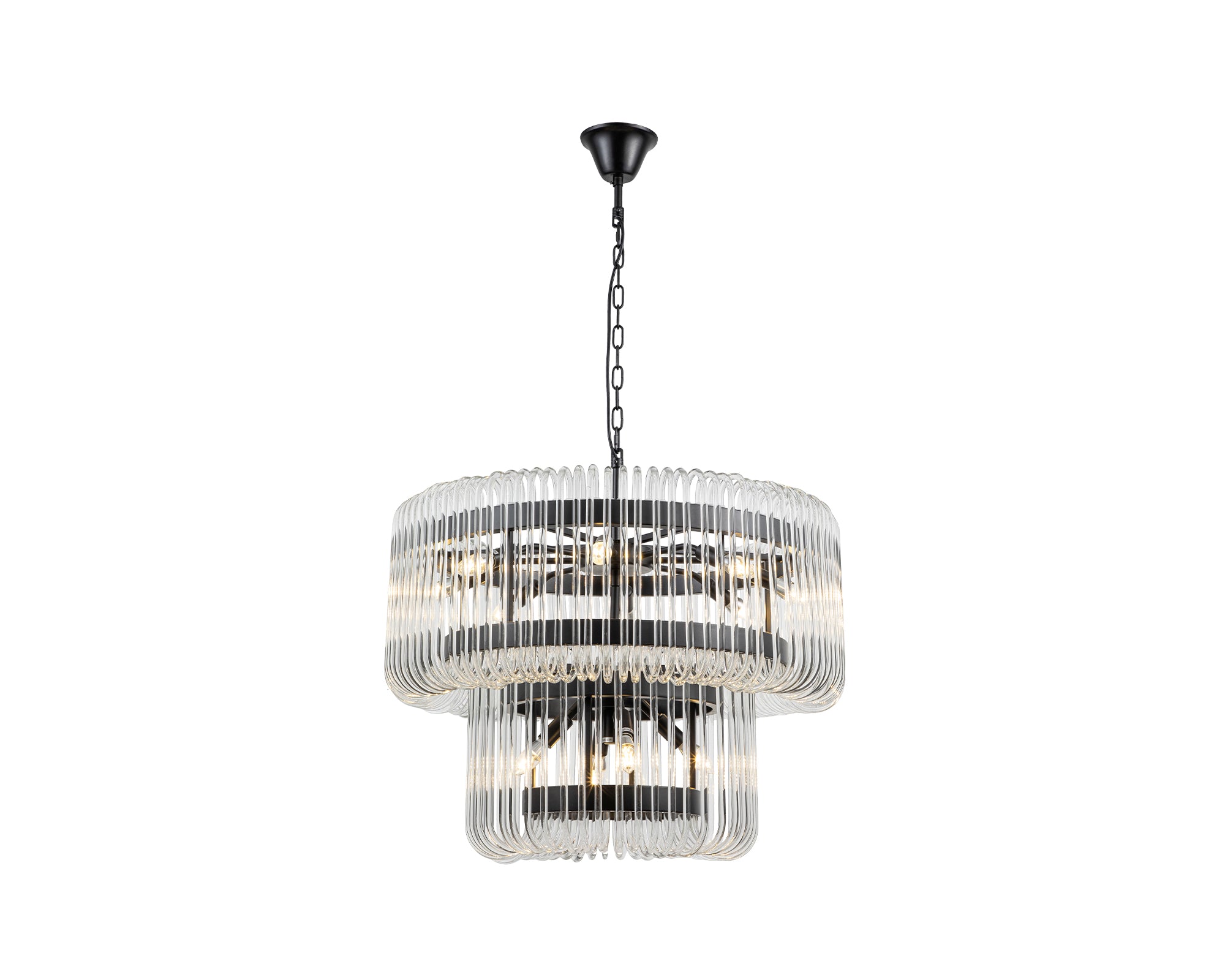 Mist Tall Pendant Lamp - Matt Black - Liang & Eimil featuring cascading clear glass elements and a matt black frame.