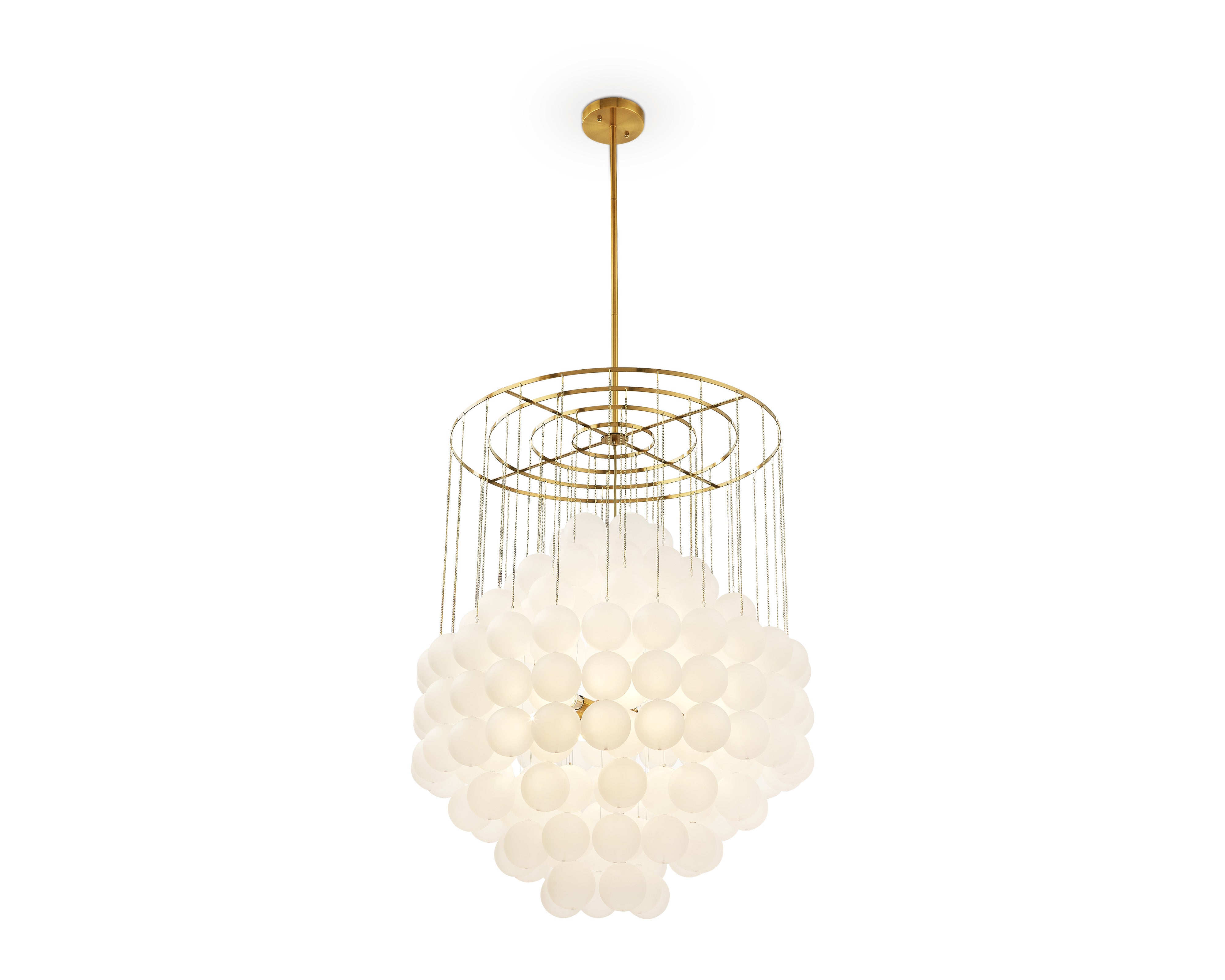 Moon Chandelier - Liang & Eimil with frosted glass spheres and antique brushed brass finish.