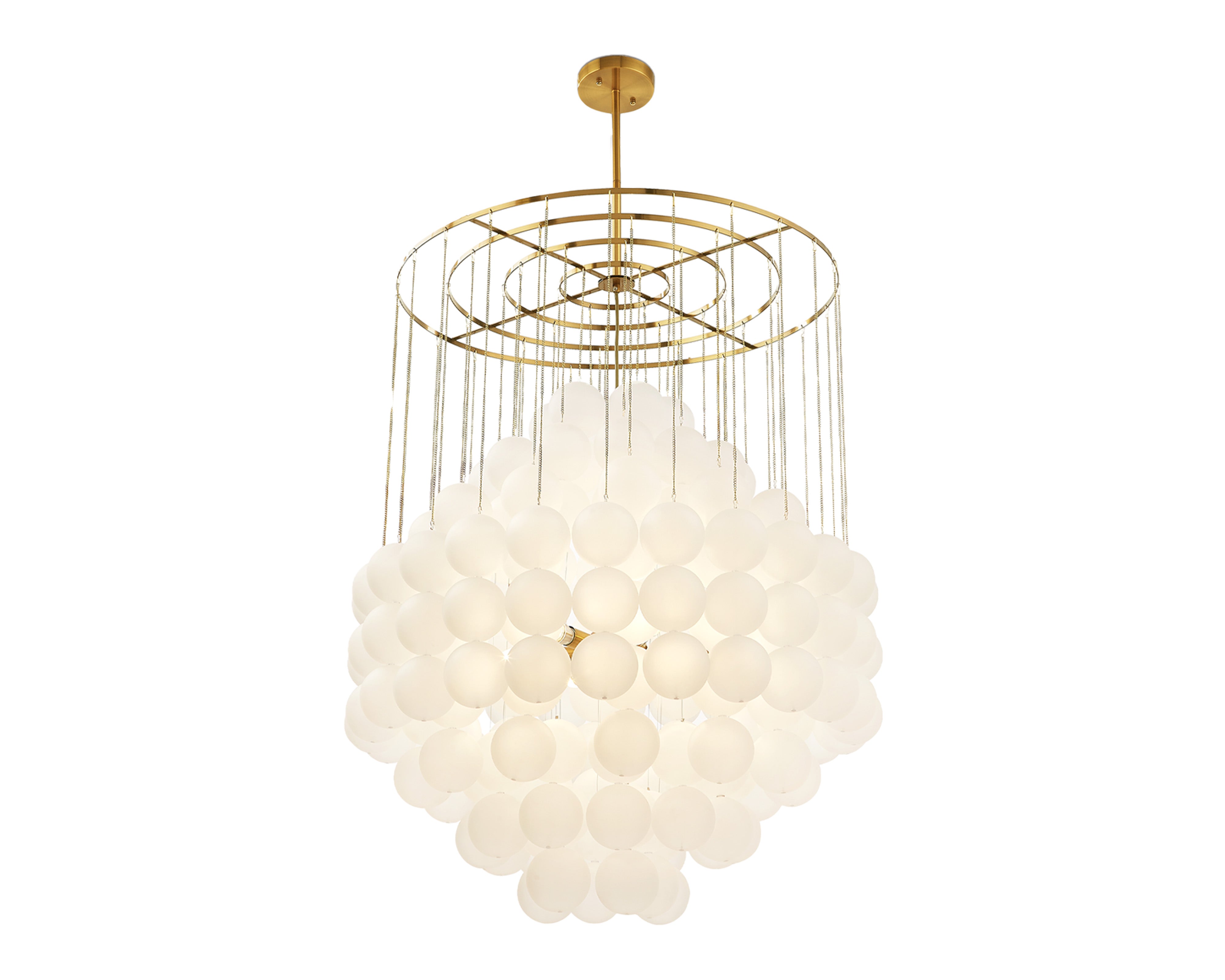 Moon Chandelier - Liang & Eimil with frosted glass spheres and antique brushed brass finish.