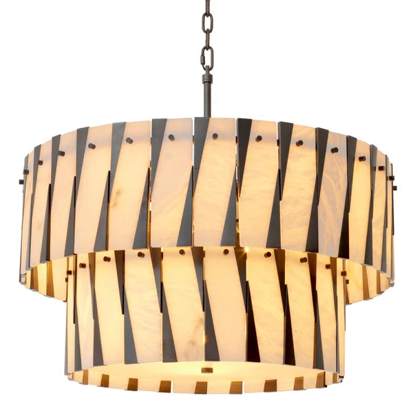 Rivington Chandelier showcasing sculptural natural alabaster panels and refined bronze accents