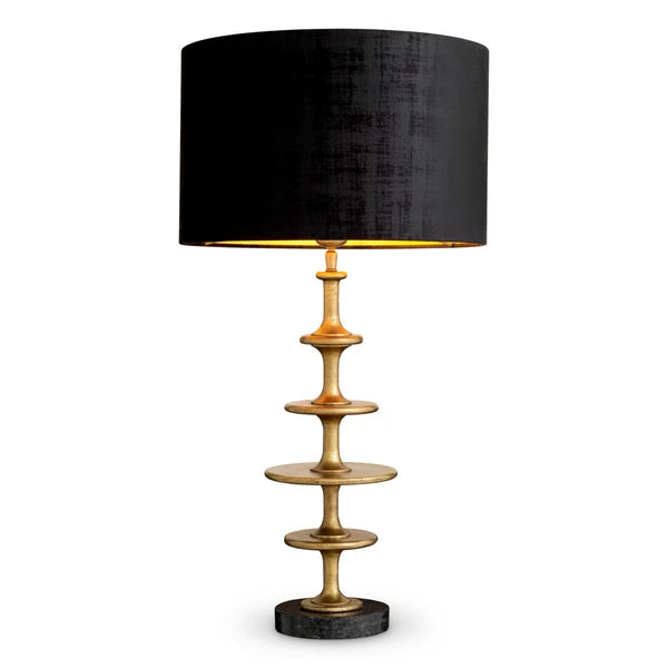 Rosetti Table Lamp showcasing sculptural stacked discs in a refined vintage brass finish