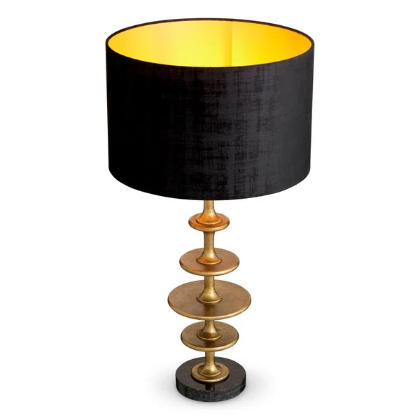 Refined vintage brass detailing of the Rosetti Table Lamp’s sculptural stand
