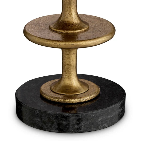 Close-up of the hand-cast stacked disc detailing of the Rosetti Table Lamp