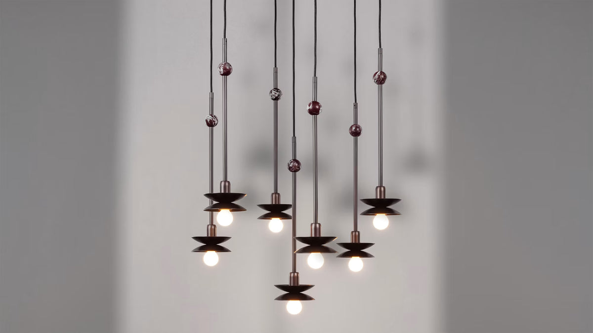 Schwung Babylon Cluster 7 Chandelier natural stone detail