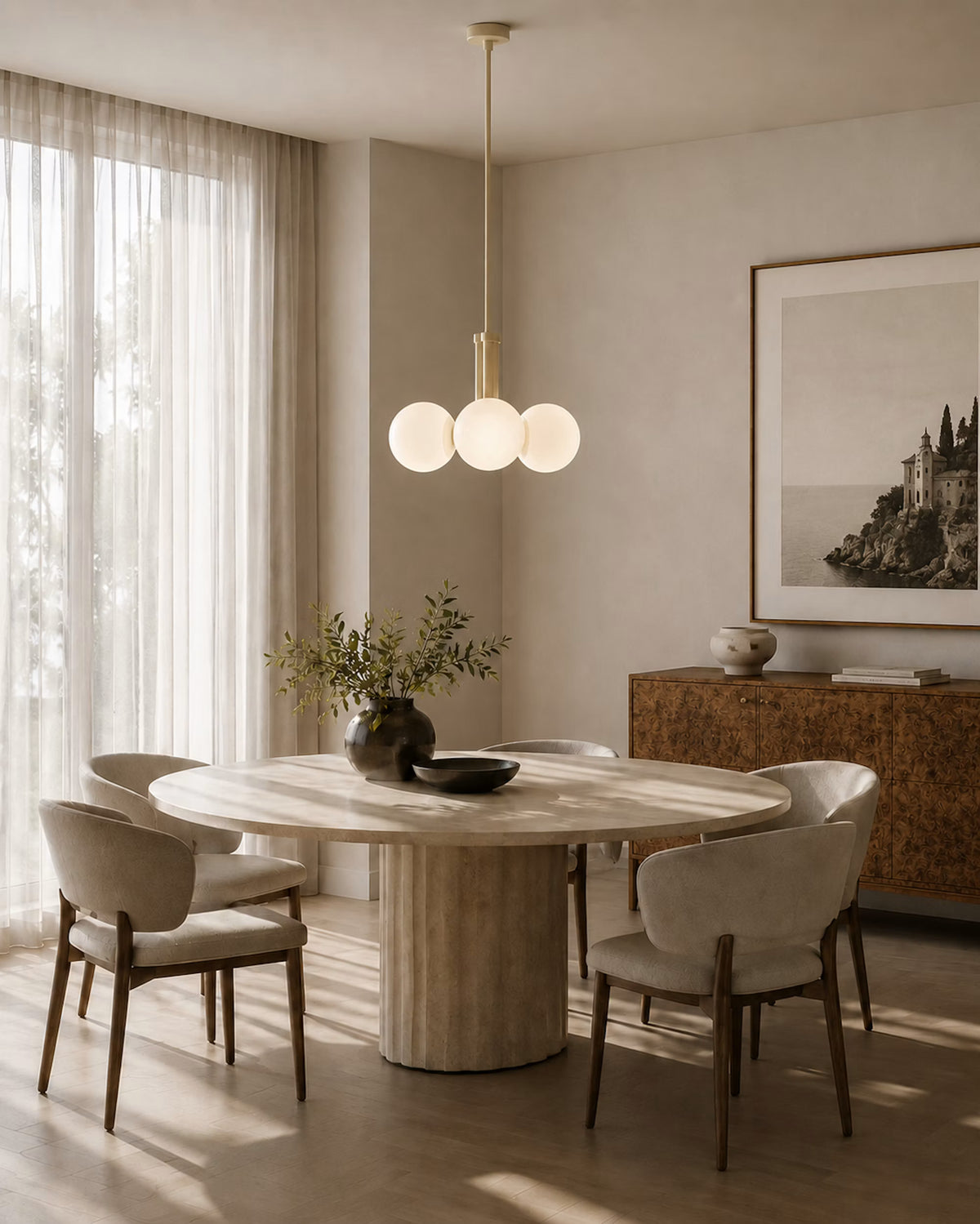 Schwung Tubular SM Chandelier with Marble Matte Glass
