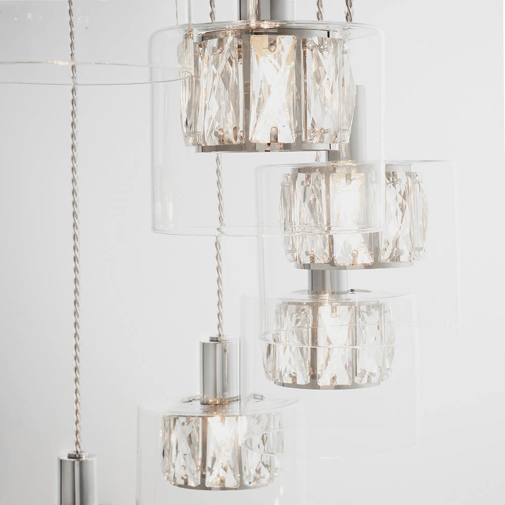 Verina 12Lt Pendant illuminated to reveal shimmering crystal reflections