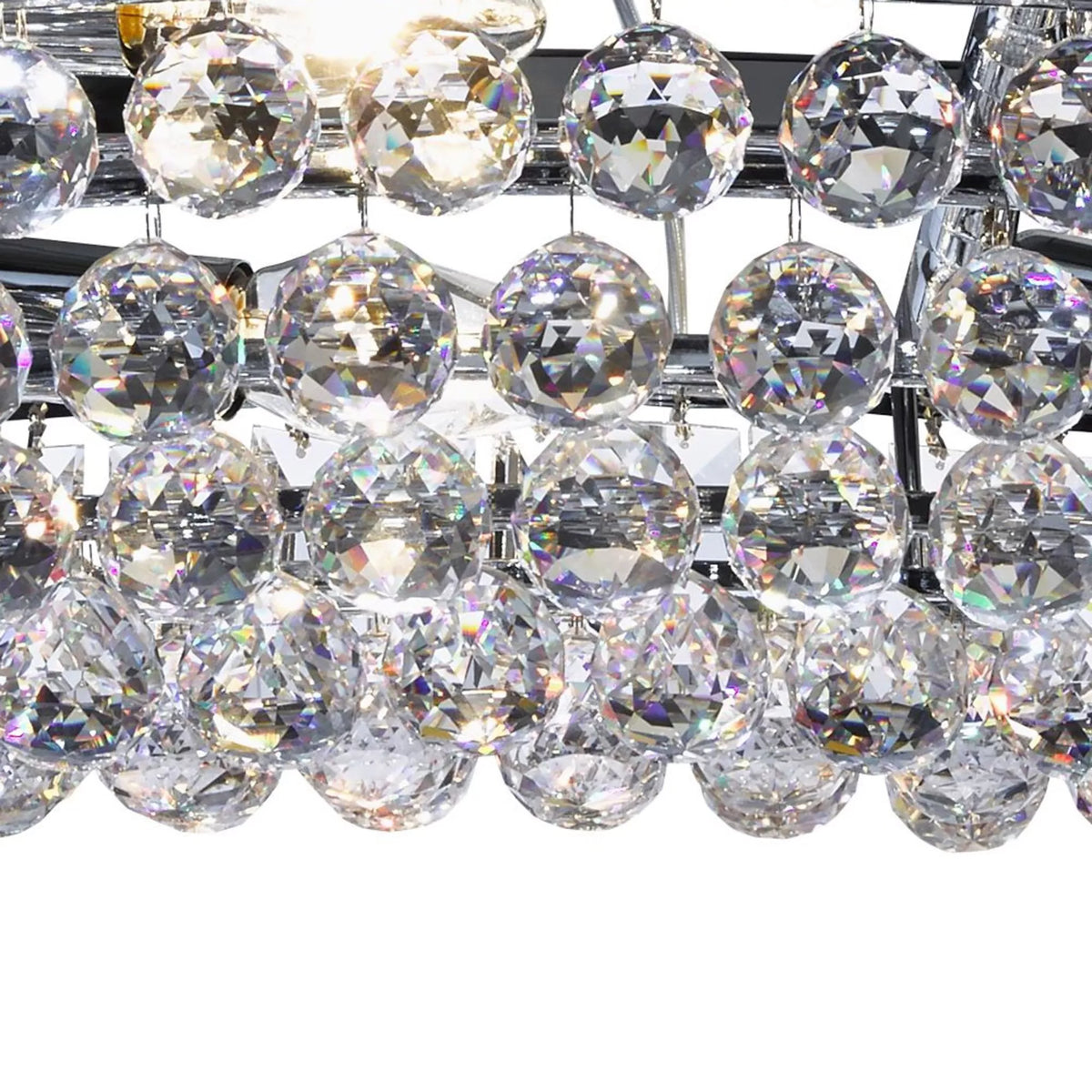 Detailed view of the elegant clear crystal ball drops