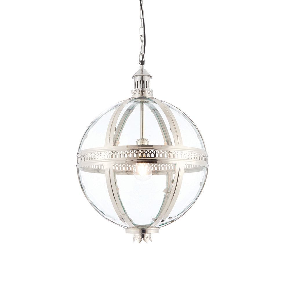 Vienna 410mm Pendant showcasing its opulent spherical design and bright nickel plated finish