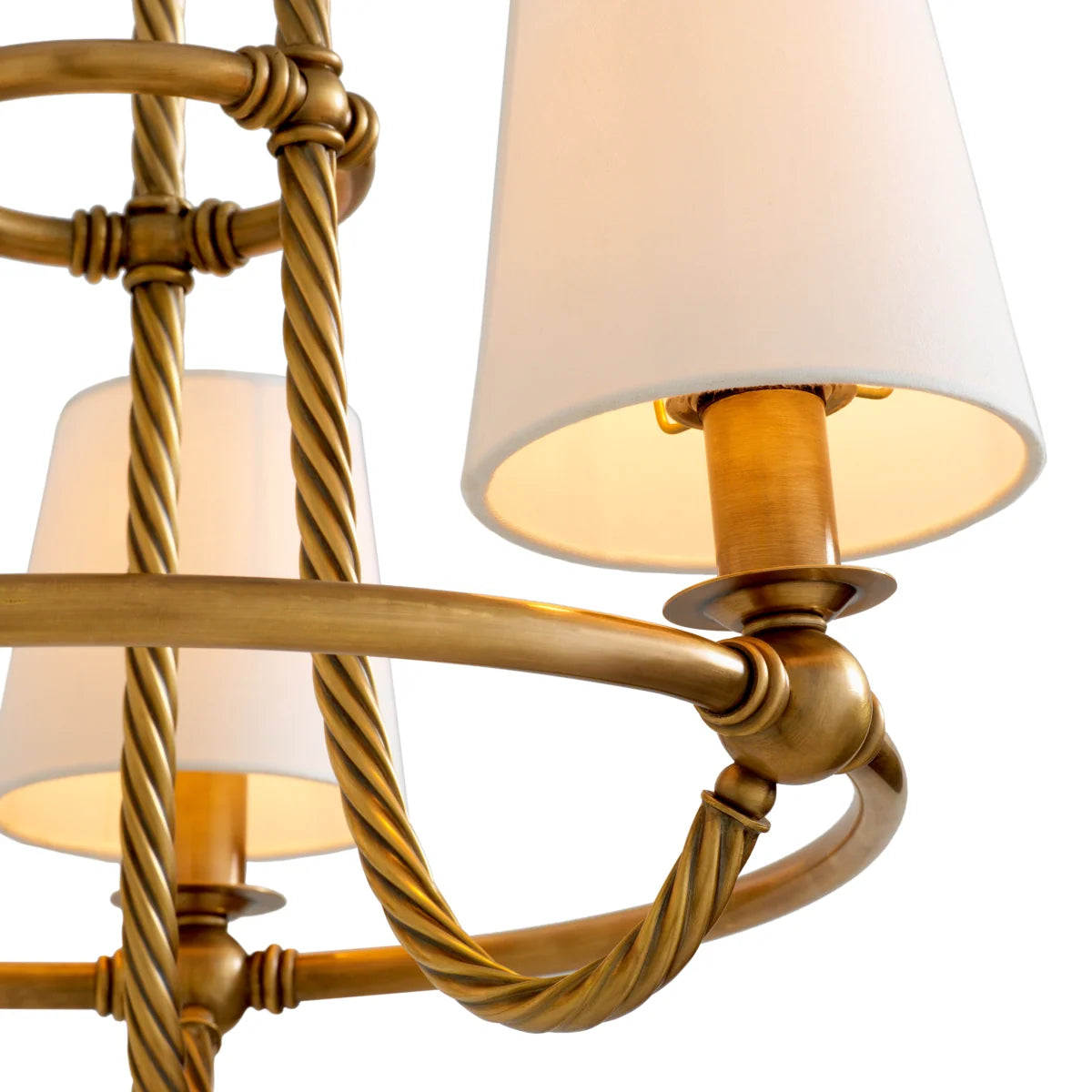 Vienna S Chandelier with three elegant white shades softly diffusing the light
