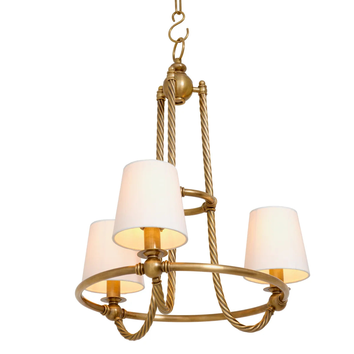 Close-up of the Vienna S Chandelier’s ornate vintage brass craftsmanship