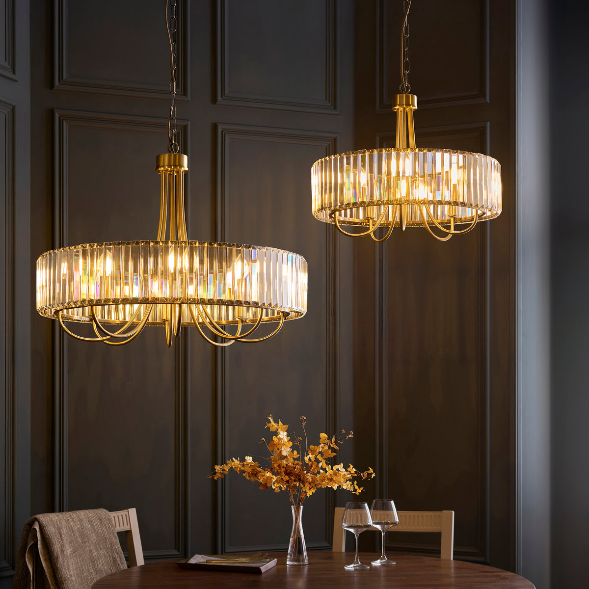 Visconti 8Lt Pendant creating an impressive focal point above a sophisticated dining setting