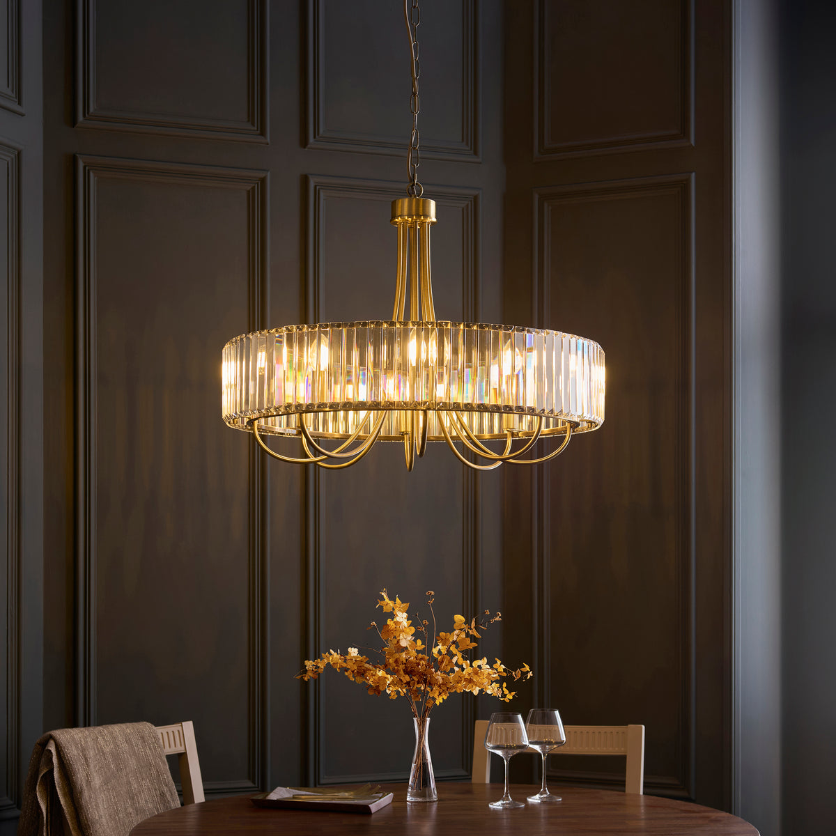 Side profile revealing the pendant's elegant proportions and chandelier-inspired silhouette