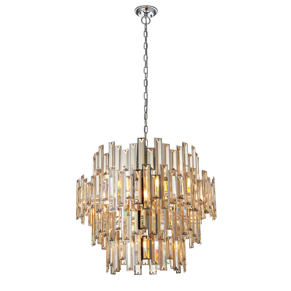 Viviana 15Lt Pendant showcasing polished chrome and luxurious champagne crystal detailing