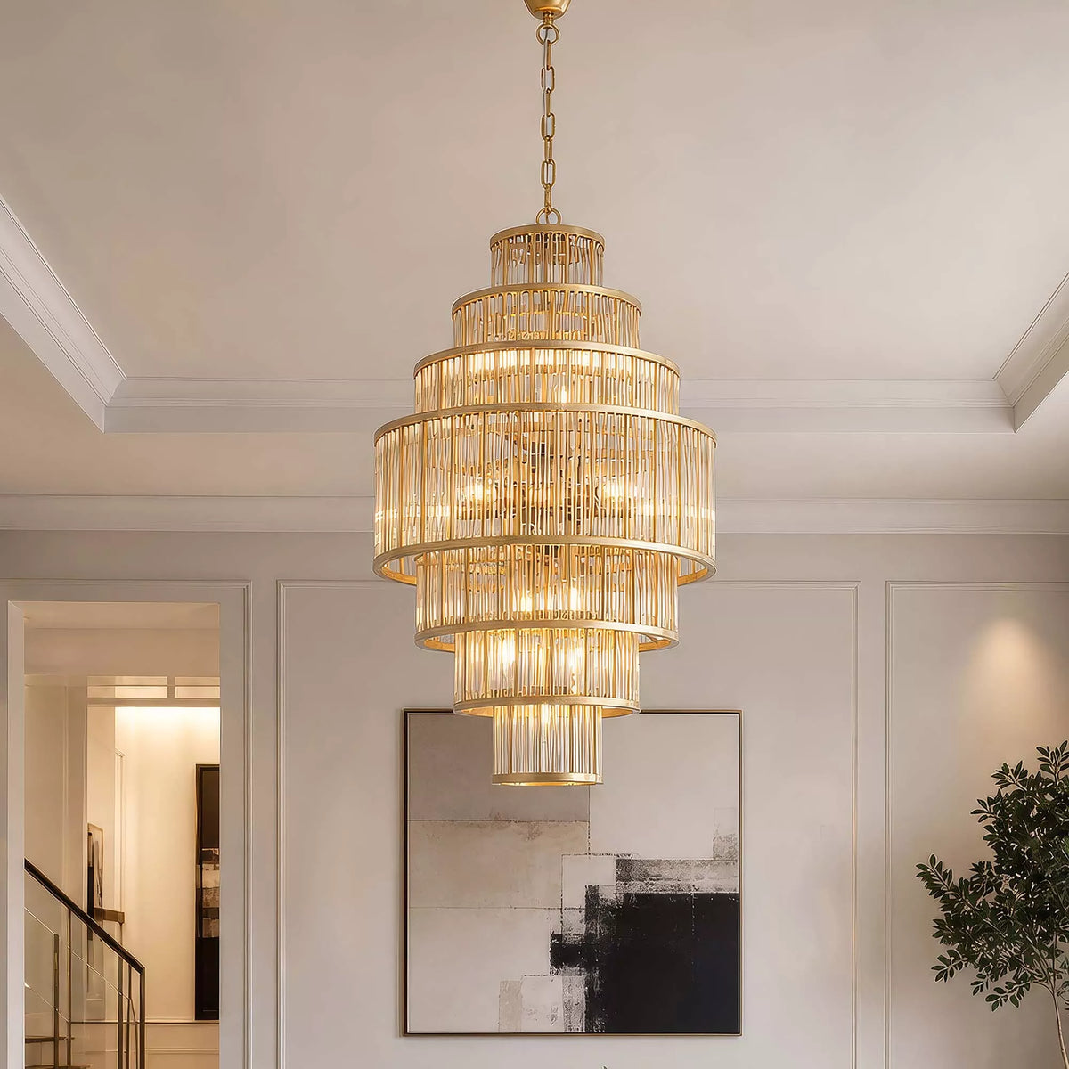 14Lt Pendant illuminating an elegant entrance hall with contemporary luxury