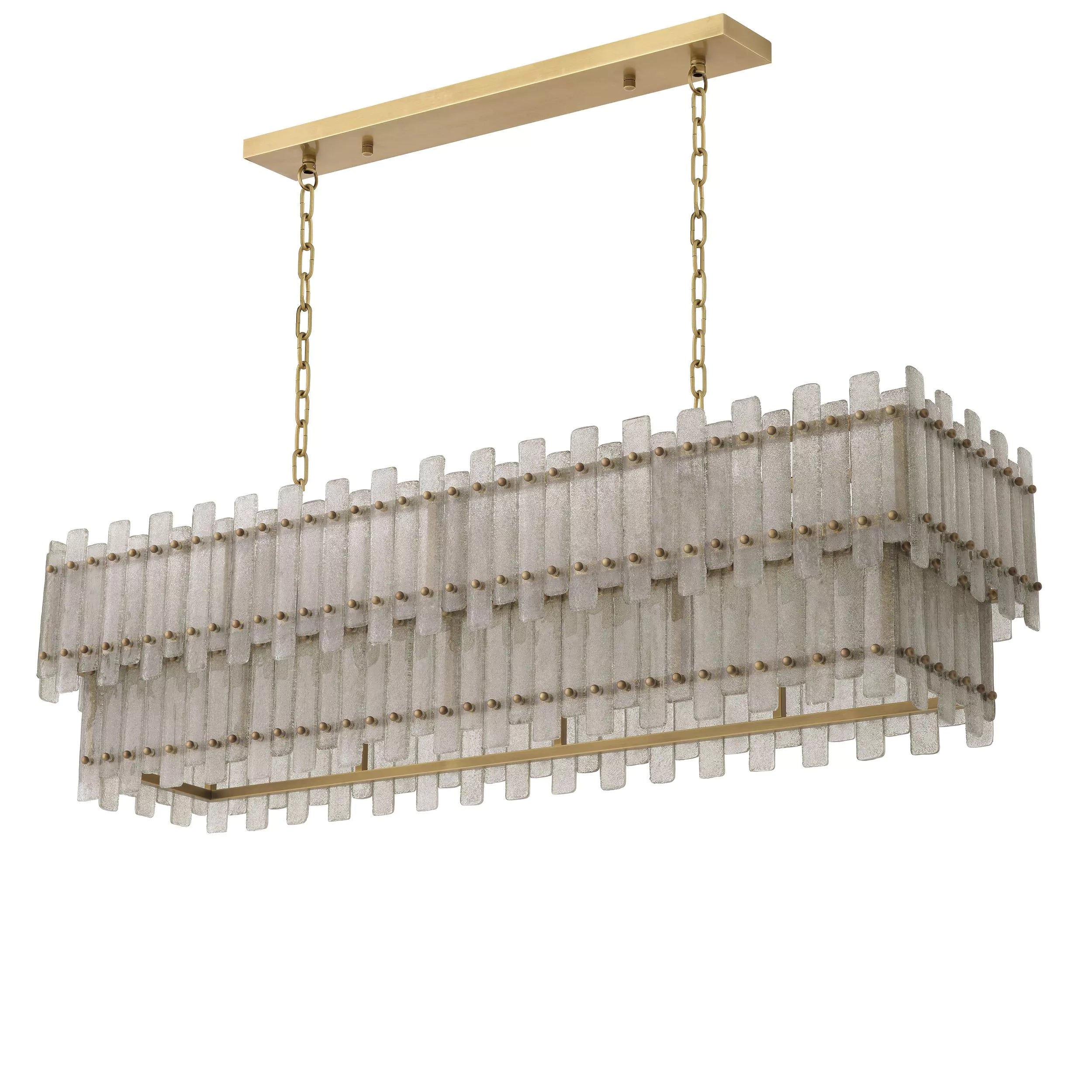 Caprera Rectangular Chandelier Antique Brass Finish Hand Blown