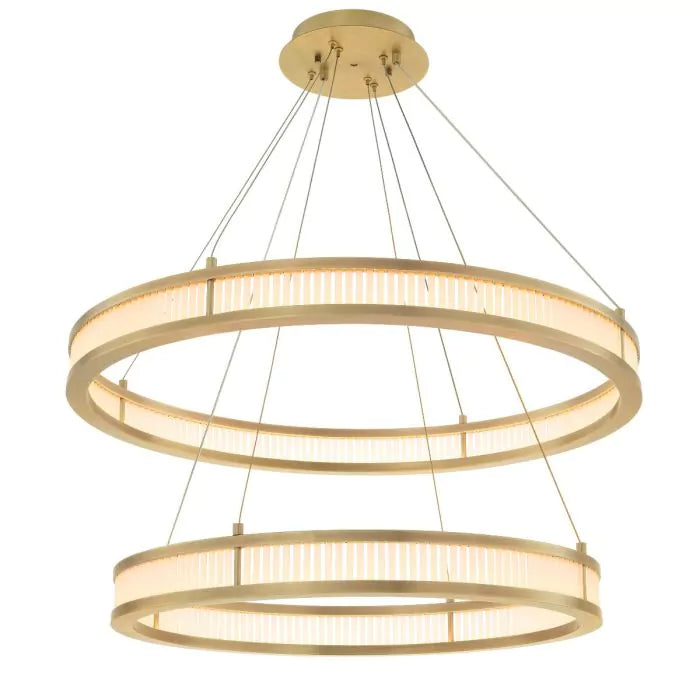 Damien Double Modern Brass Chandelier (Antique Brass & Frosted Glass Finish) - Eichholtz - Luxury Lighting Boutique