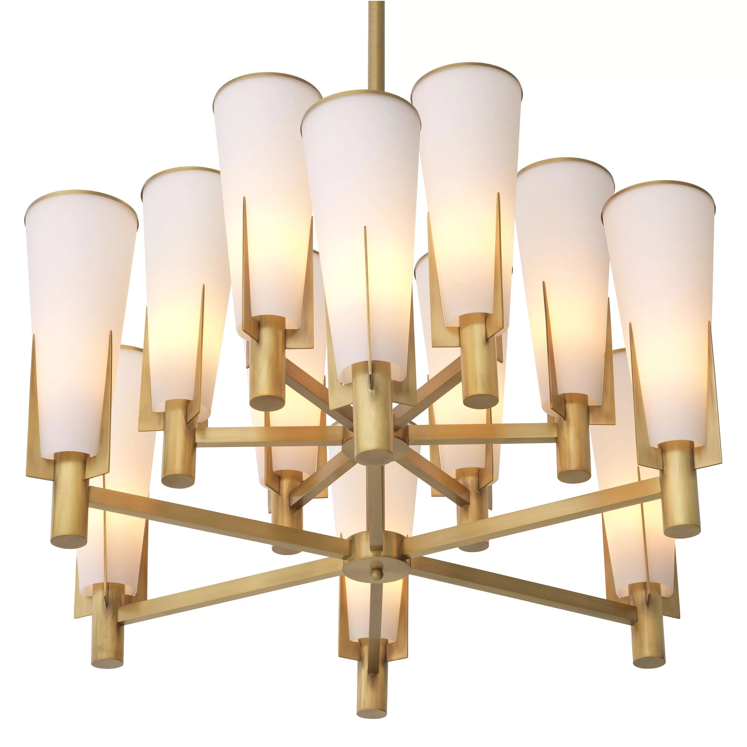 Dino Double Modern Brass Chandelier - (Antique Brass Finish/White Glass) - Eichholtz - Luxury Lighting Boutique