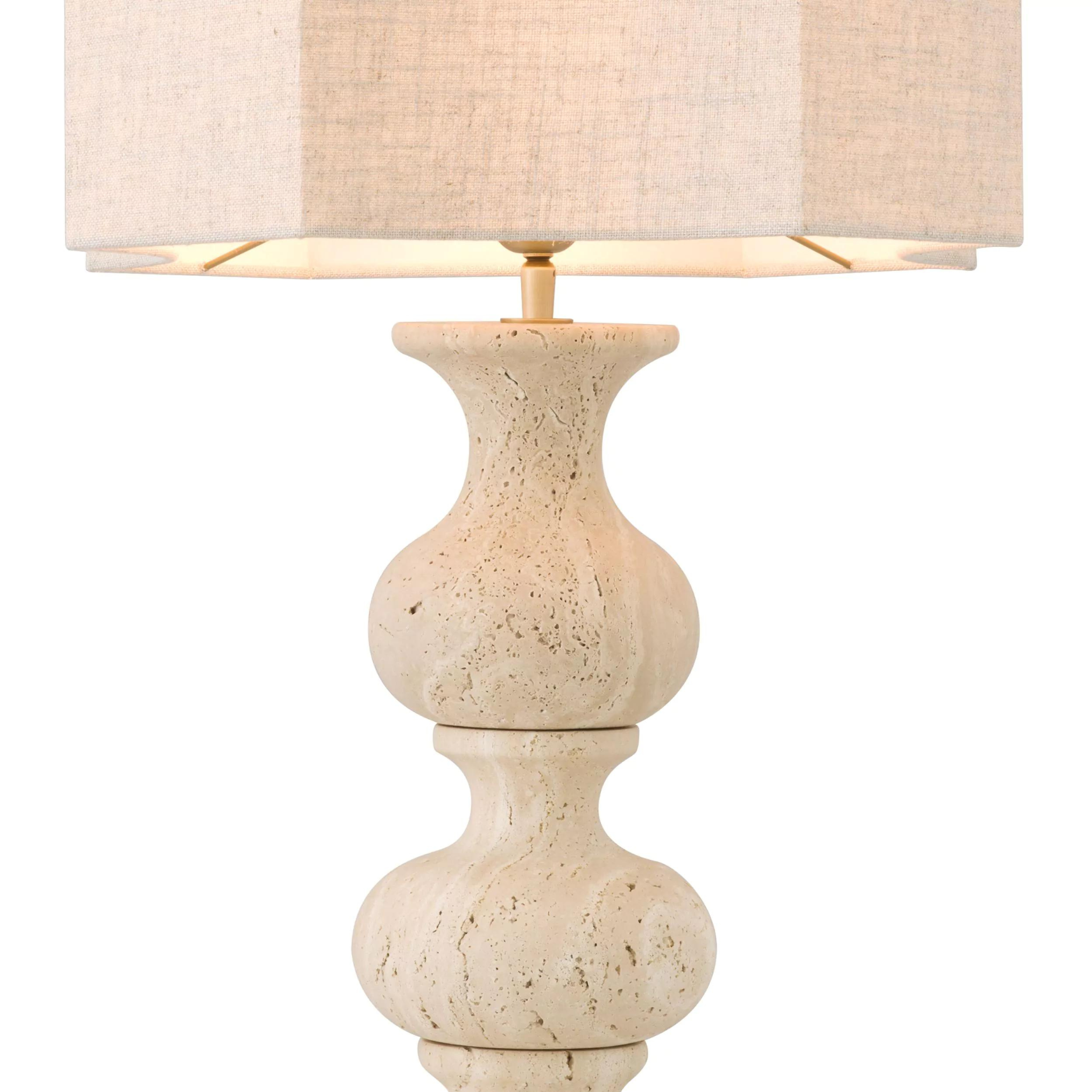 Mabel (Crackled White Ceramic/Travertine Finish) Table Lamp - Eichholtz - Luxury Lighting Boutique