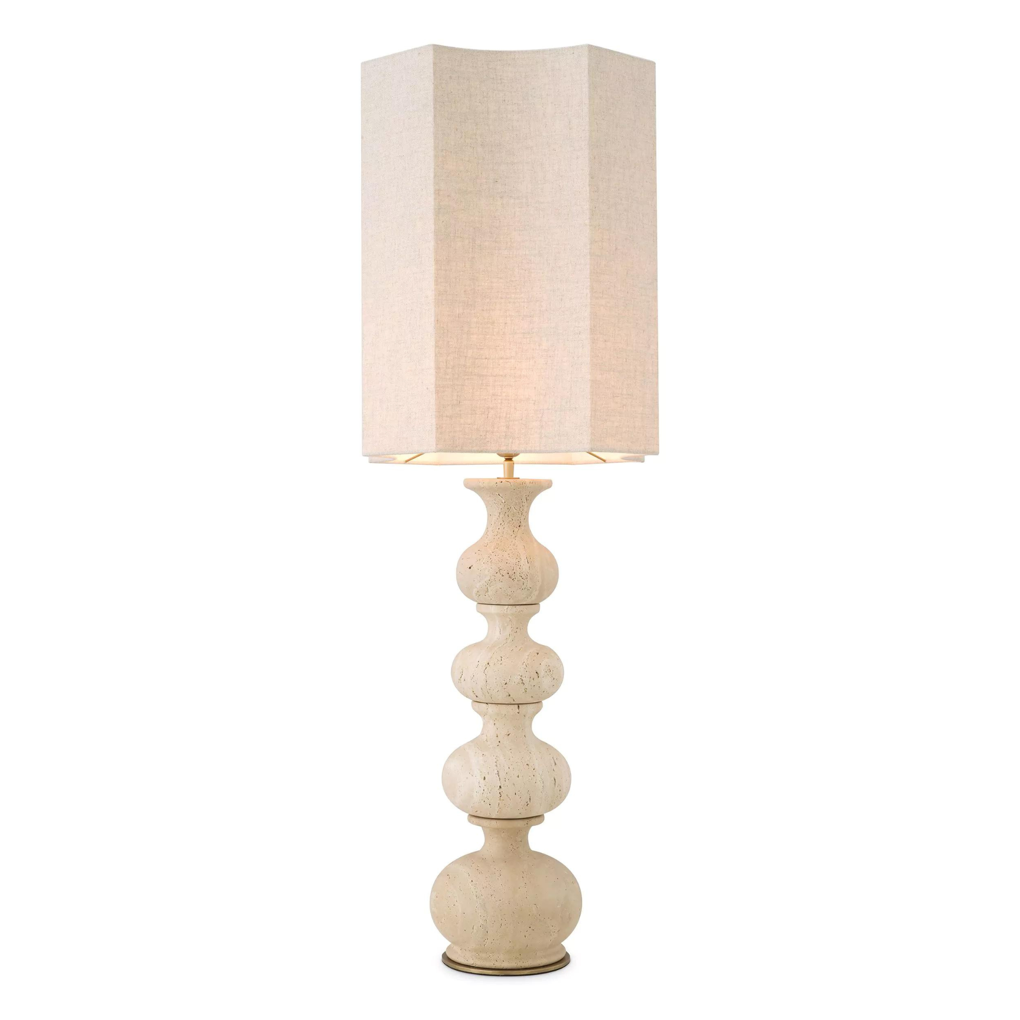 Mabel (Crackled White Ceramic/Travertine Finish) Table Lamp - Eichholtz - Luxury Lighting Boutique