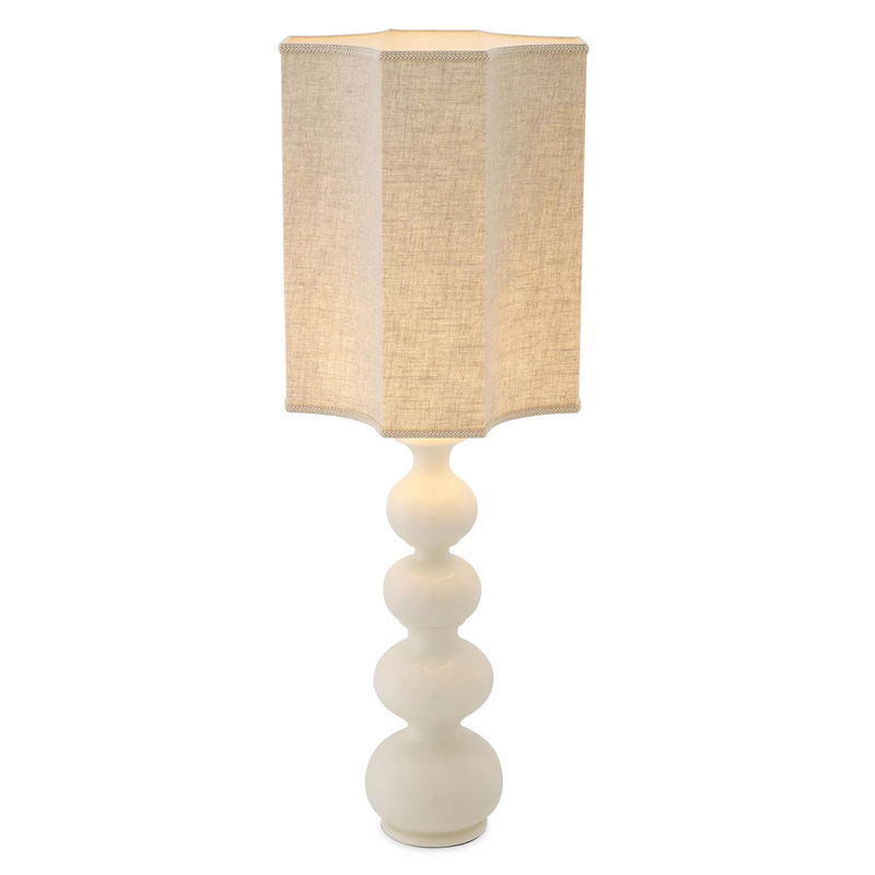 Mabel (Crackled White Ceramic/Travertine Finish) Table Lamp - Eichholtz - Luxury Lighting Boutique