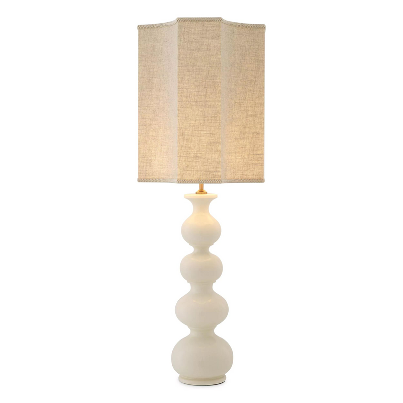 Mabel (Crackled White Ceramic/Travertine Finish) Table Lamp - Eichholtz - Luxury Lighting Boutique