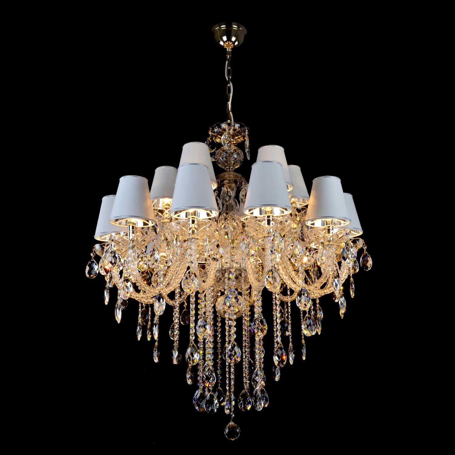 Raindrop 18 Crystal Glass Chandelier (Lampshades) - Wranovsky - Luxury Lighting Boutique