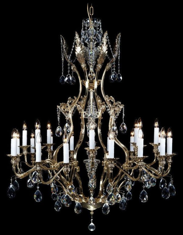 Traditional 24-Light Brass & Crystal Chandelier - Glass LPS - Luxury Lighting Boutique