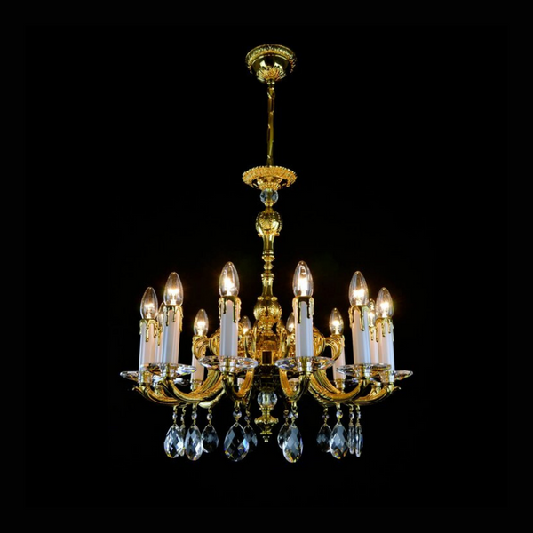 Vera 12 Brass/Crystal Glass Chandelier - Wranovsky - Luxury Lighting Boutique