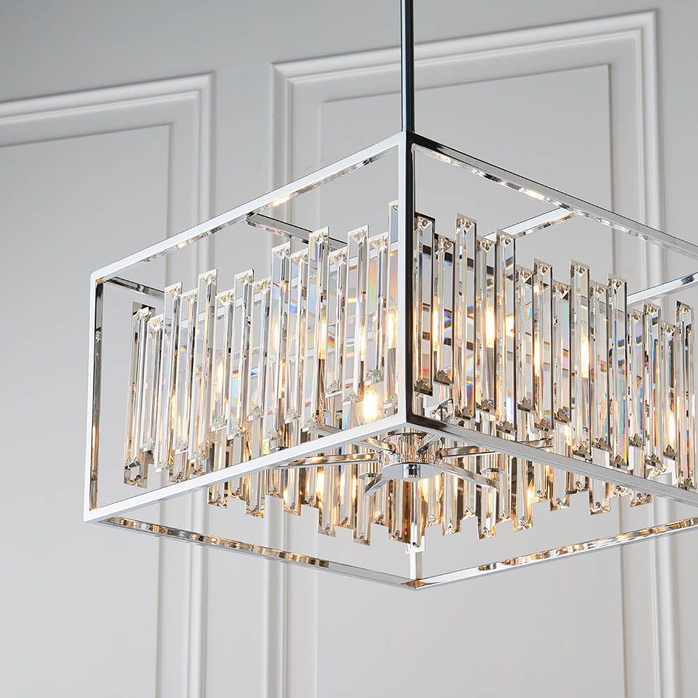 Close-up showcasing the high-quality bevelled clear glass crystals
