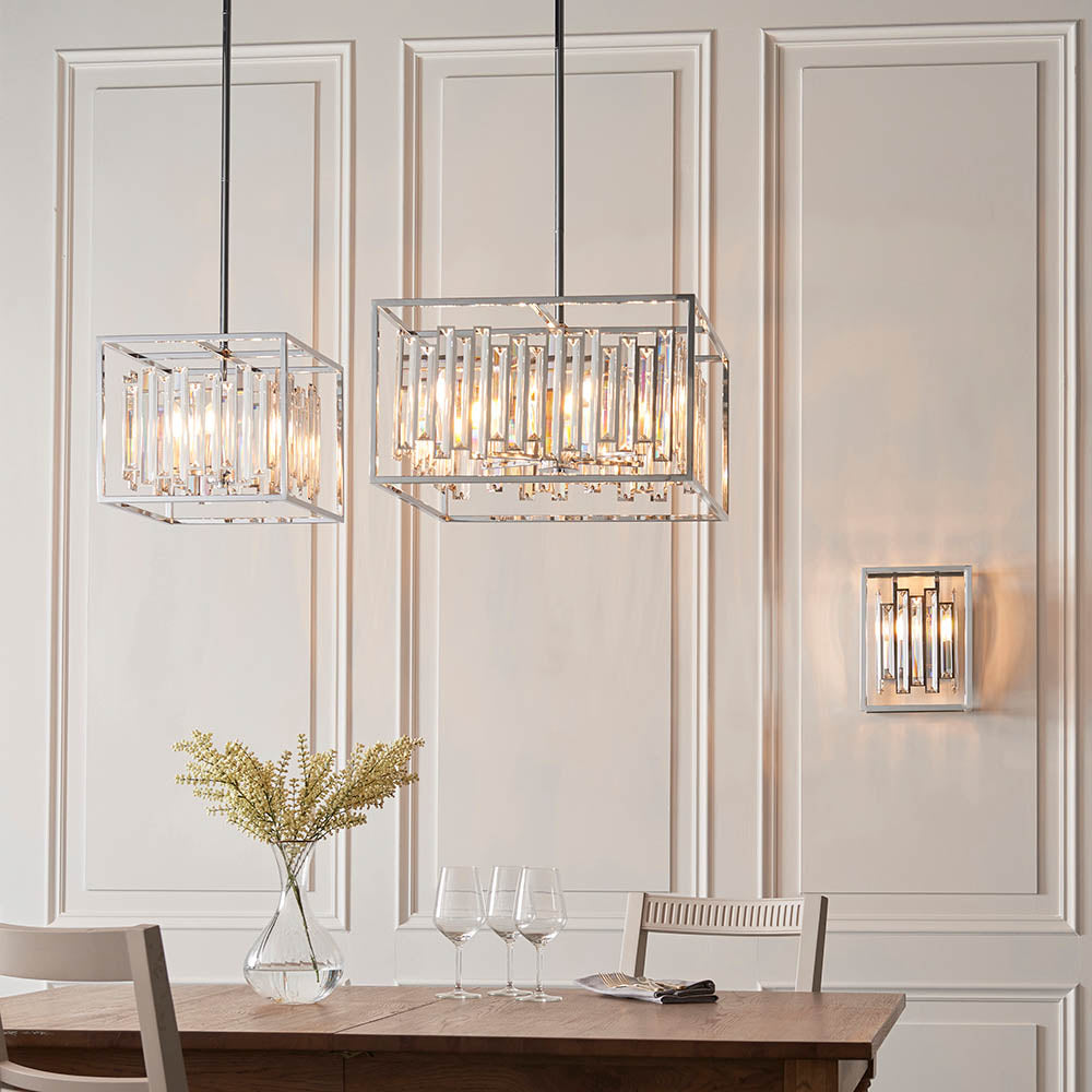 Acadia 6Lt Pendant creating a luxurious focal point above an elegant dining table