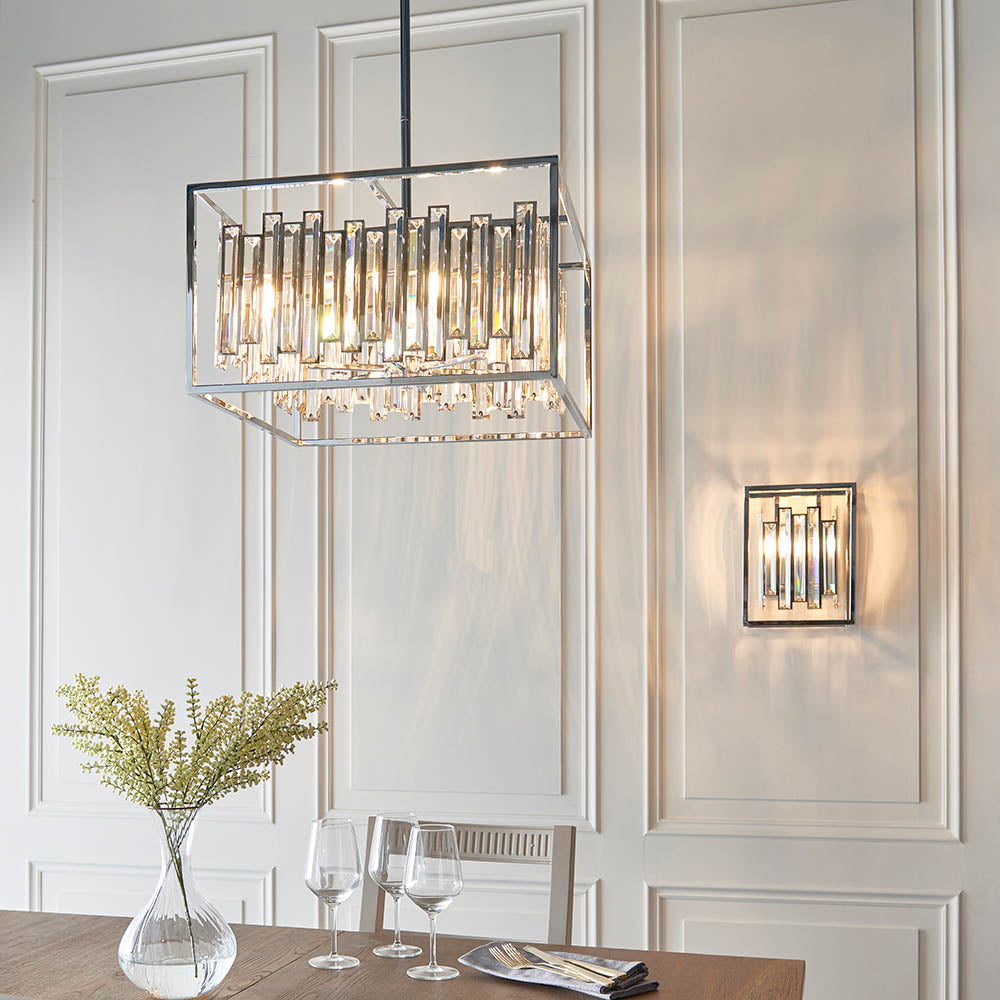 Acadia 6Lt Pendant adding refined crystal sparkle to a sophisticated living room