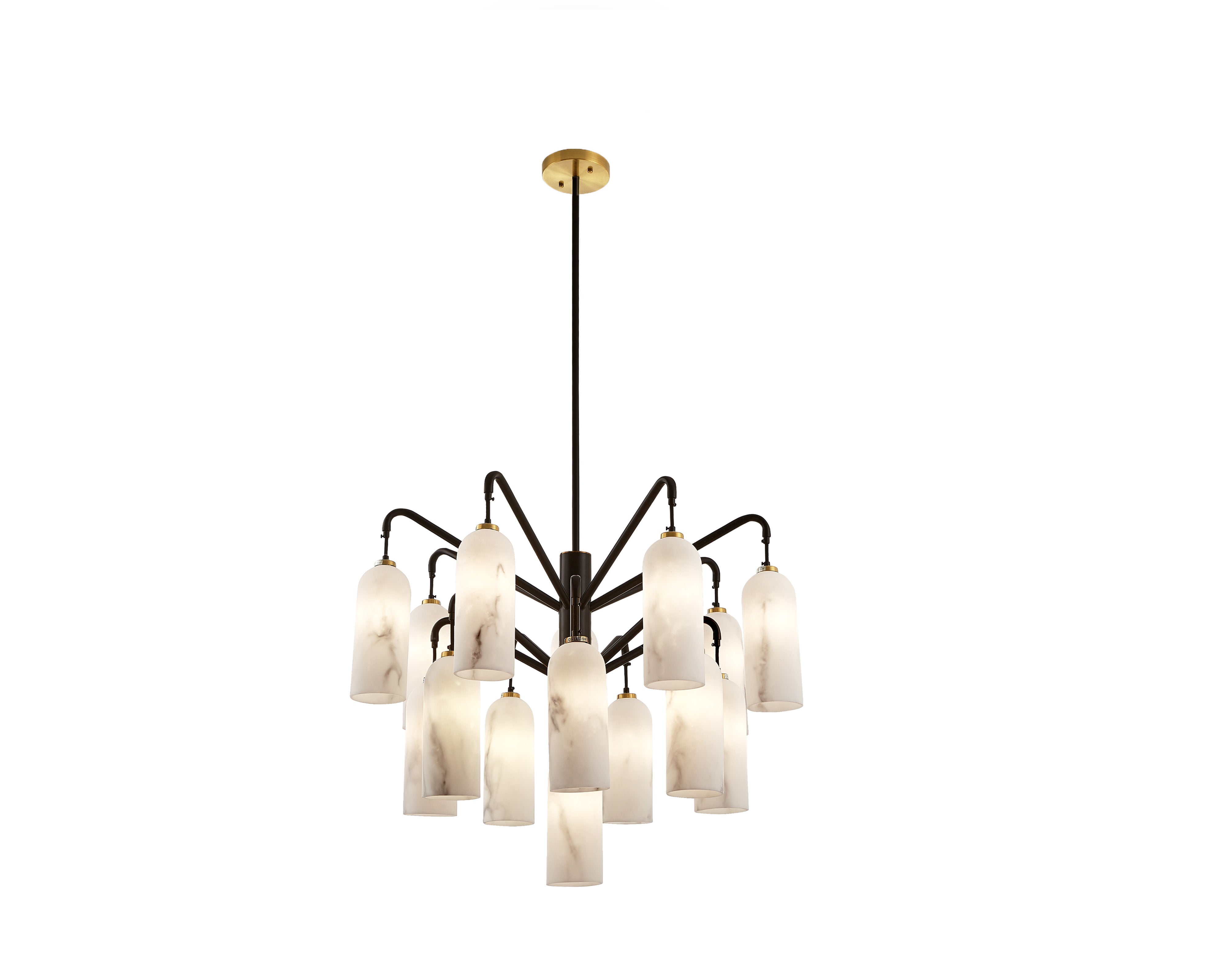Amatti Chandelier - Liang & Eimil with 15 faux alabaster shades and a black iron frame.