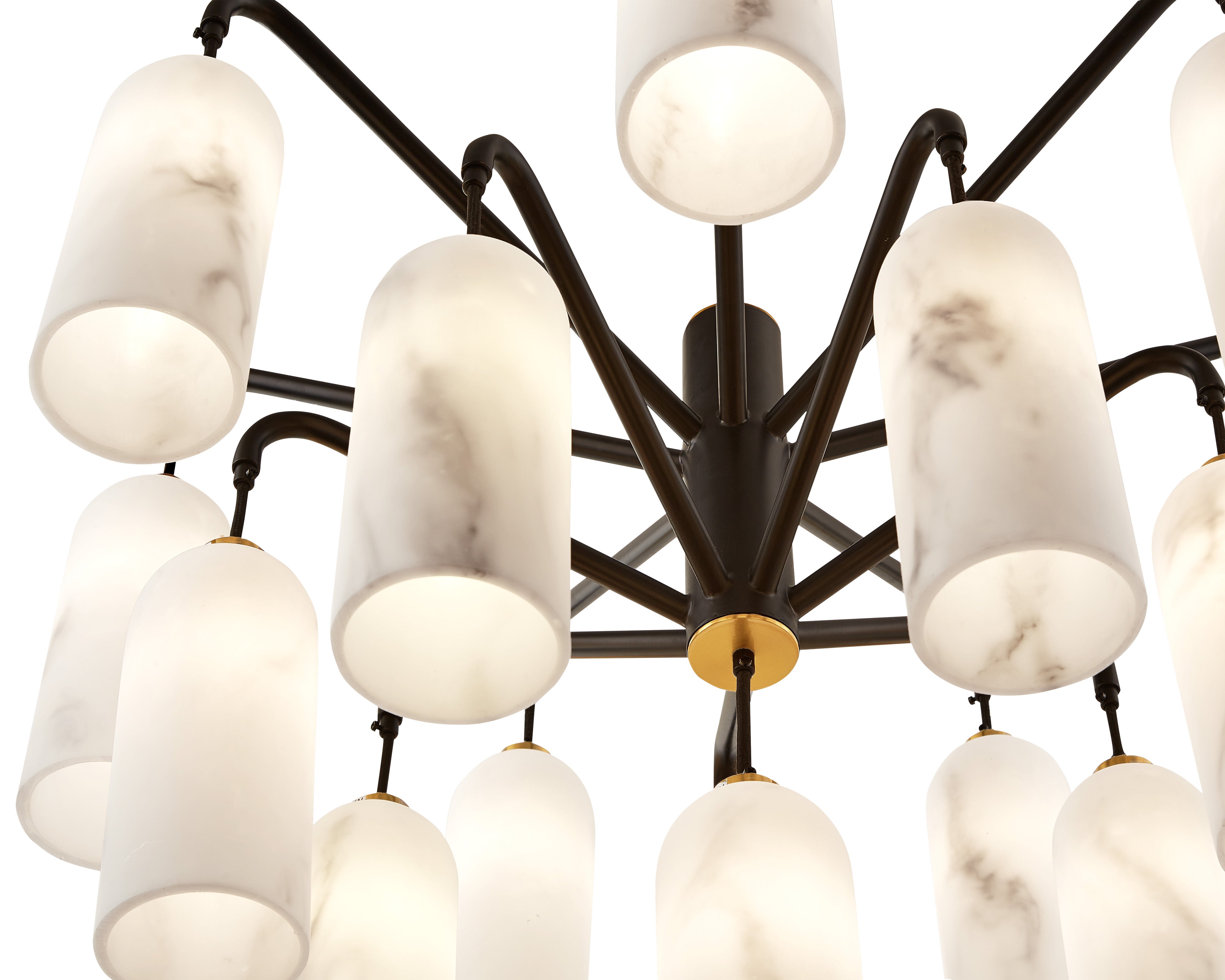 Amatti Chandelier - Liang & Eimil with 15 faux alabaster shades and a black iron frame.