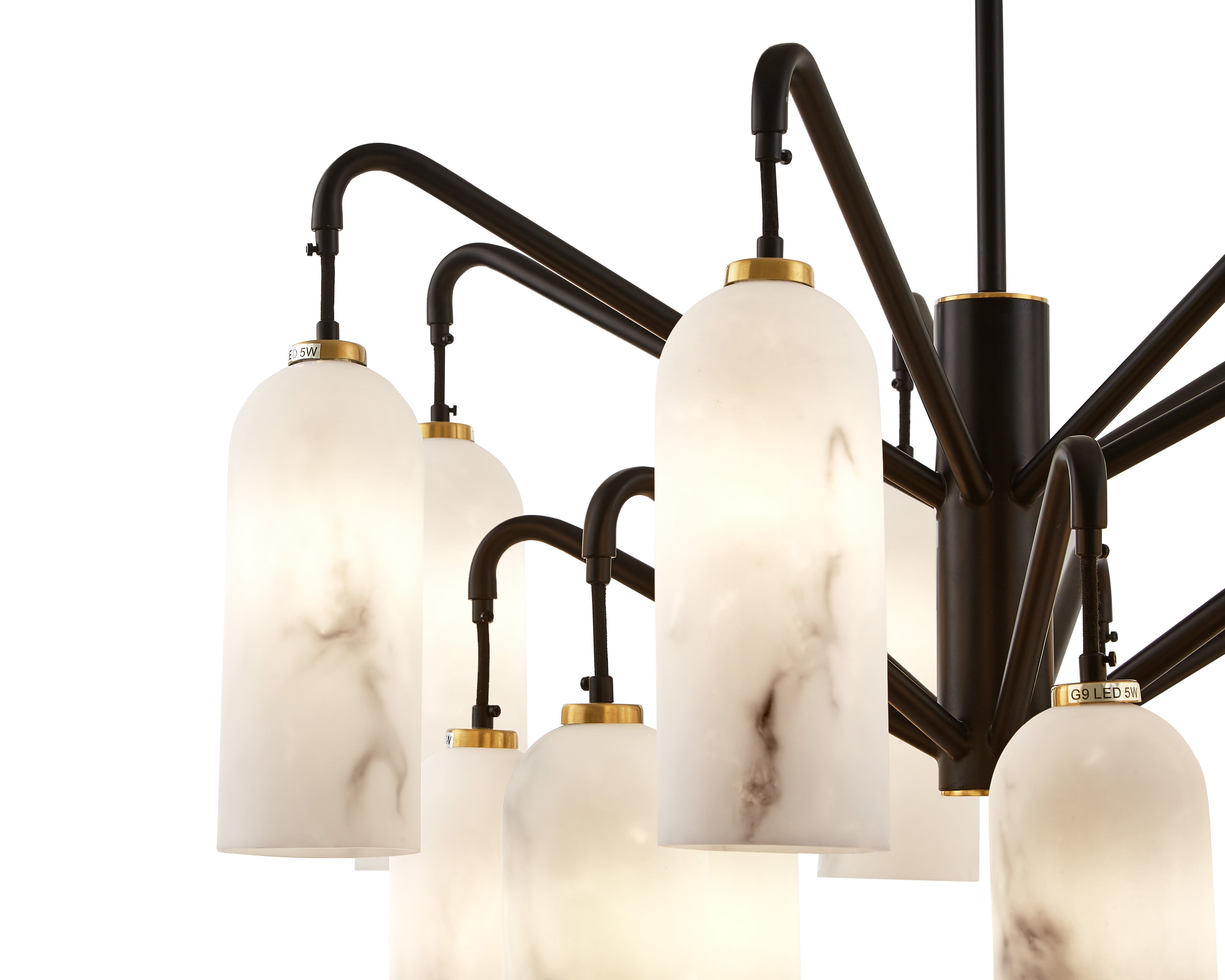 Amatti Chandelier - Liang & Eimil with 15 faux alabaster shades and a black iron frame.