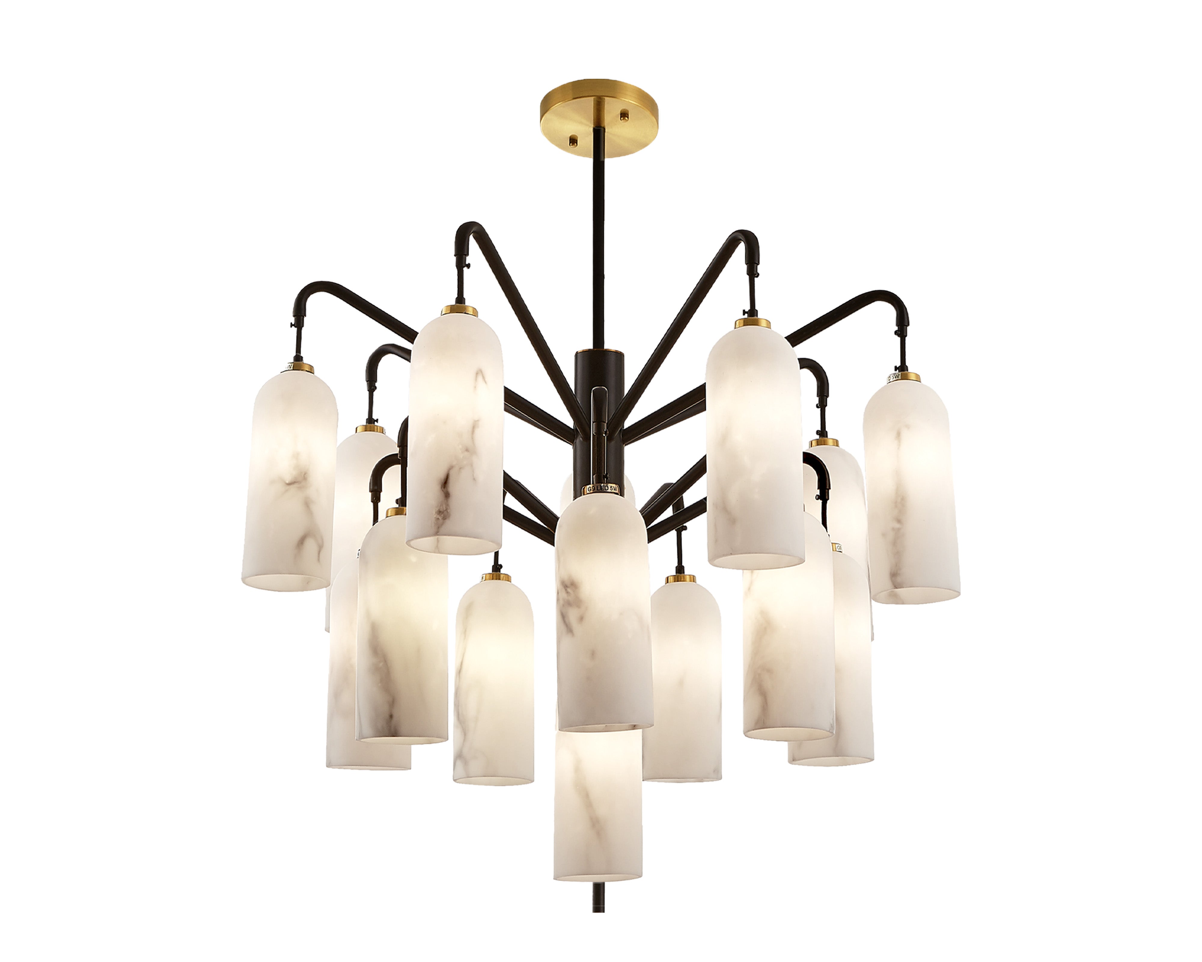 Amatti Chandelier - Liang & Eimil with 15 faux alabaster shades and a black iron frame.