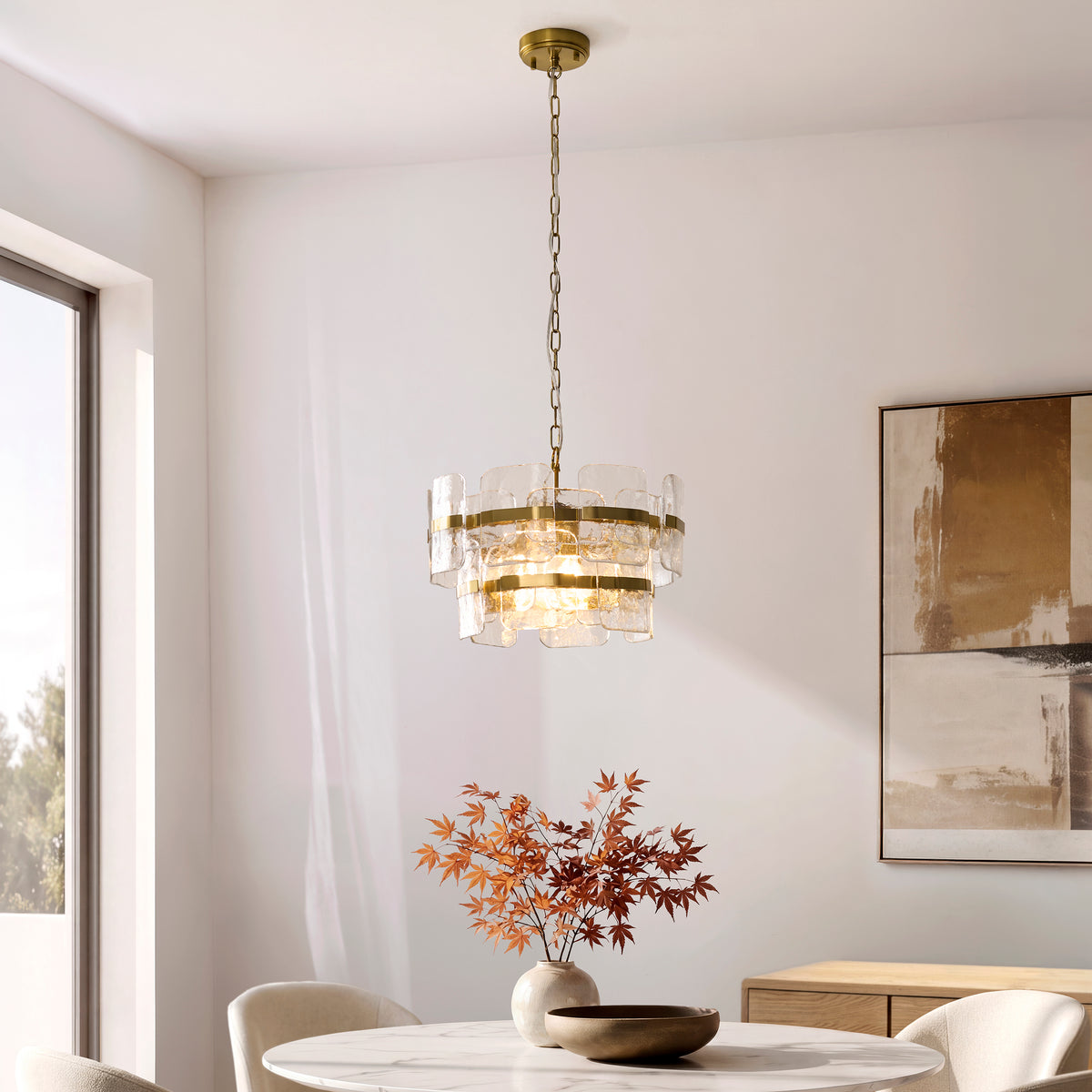 Ancara 3Lt Pendant creating an elegant focal point above a sophisticated dining setting