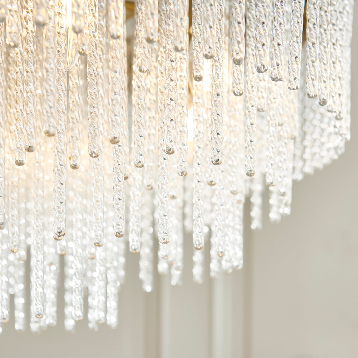 Detailed view of the twisted clear decorative glass rods