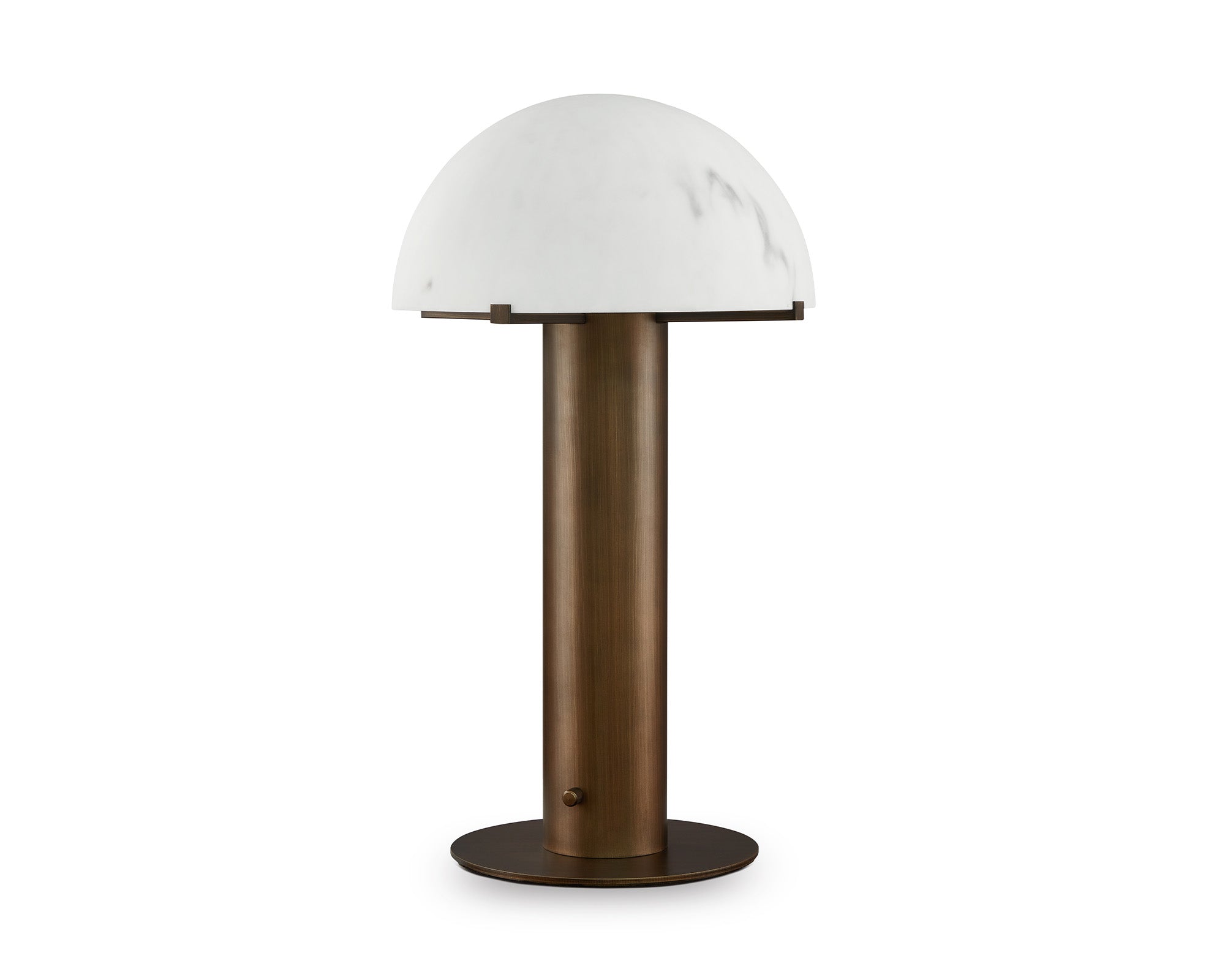 Aston Table Lamp by Liang & Eimil featuring an alabaster-effect dome shade with an antique brass base