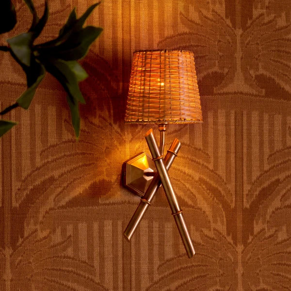 Sophisticated Aveline Wall Lamp featuring a beautifully crafted natural rattan shade