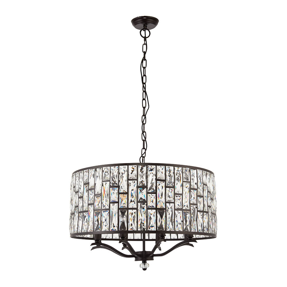 Side perspective highlighting the elegant arrangement of the tiered crystal elements