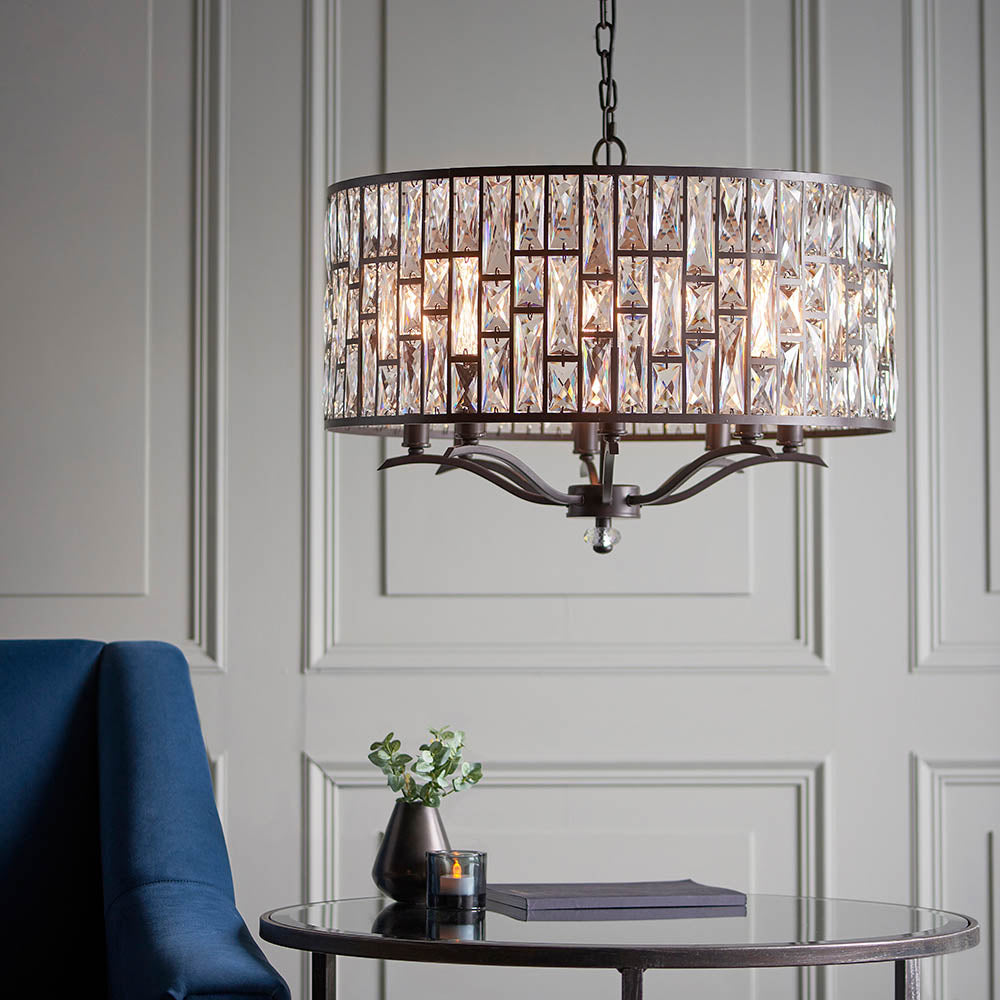 Belle 8Lt Pendant creating a luxurious focal point in an elegant living room