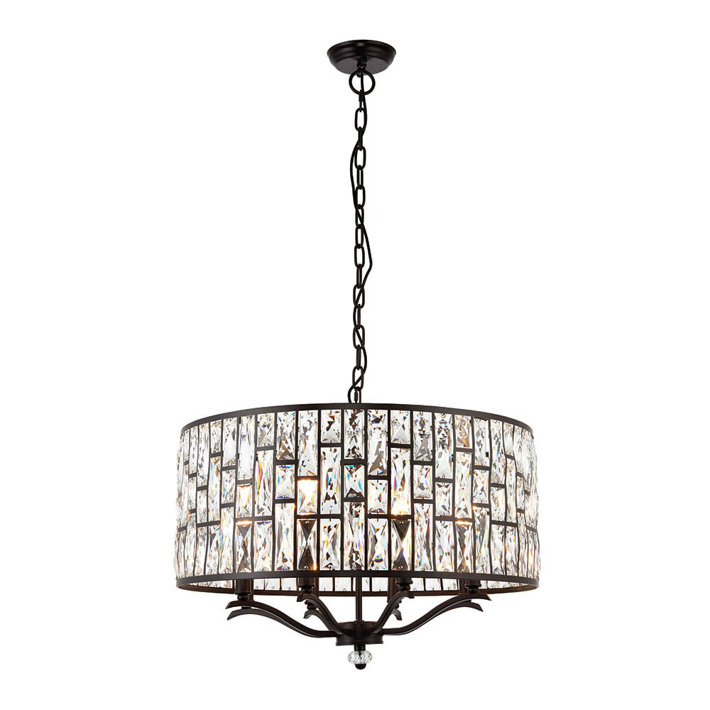 Belle 8Lt Pendant illuminated to reveal its radiant crystal reflections